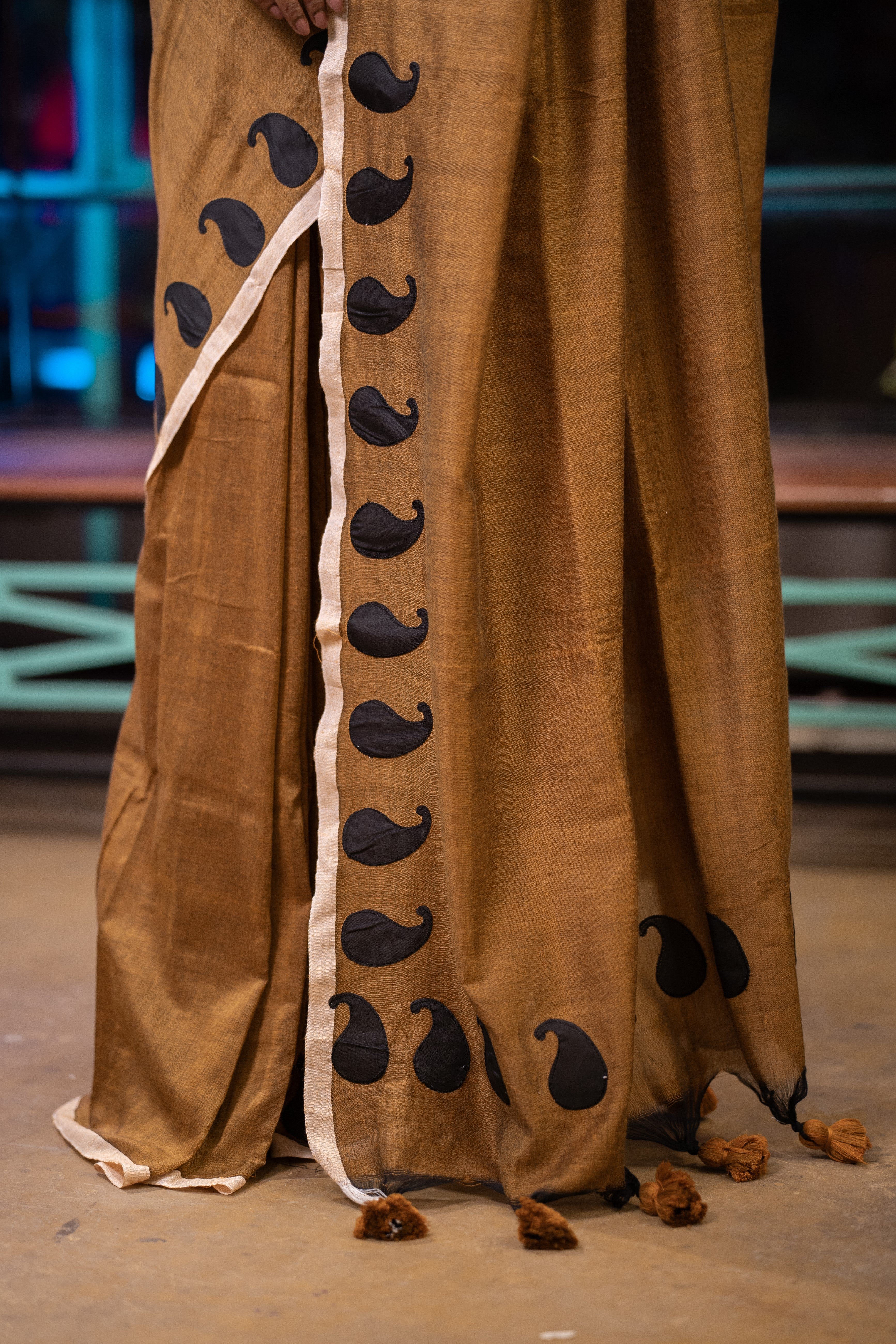 Polka Work Cotton Saree- Brown