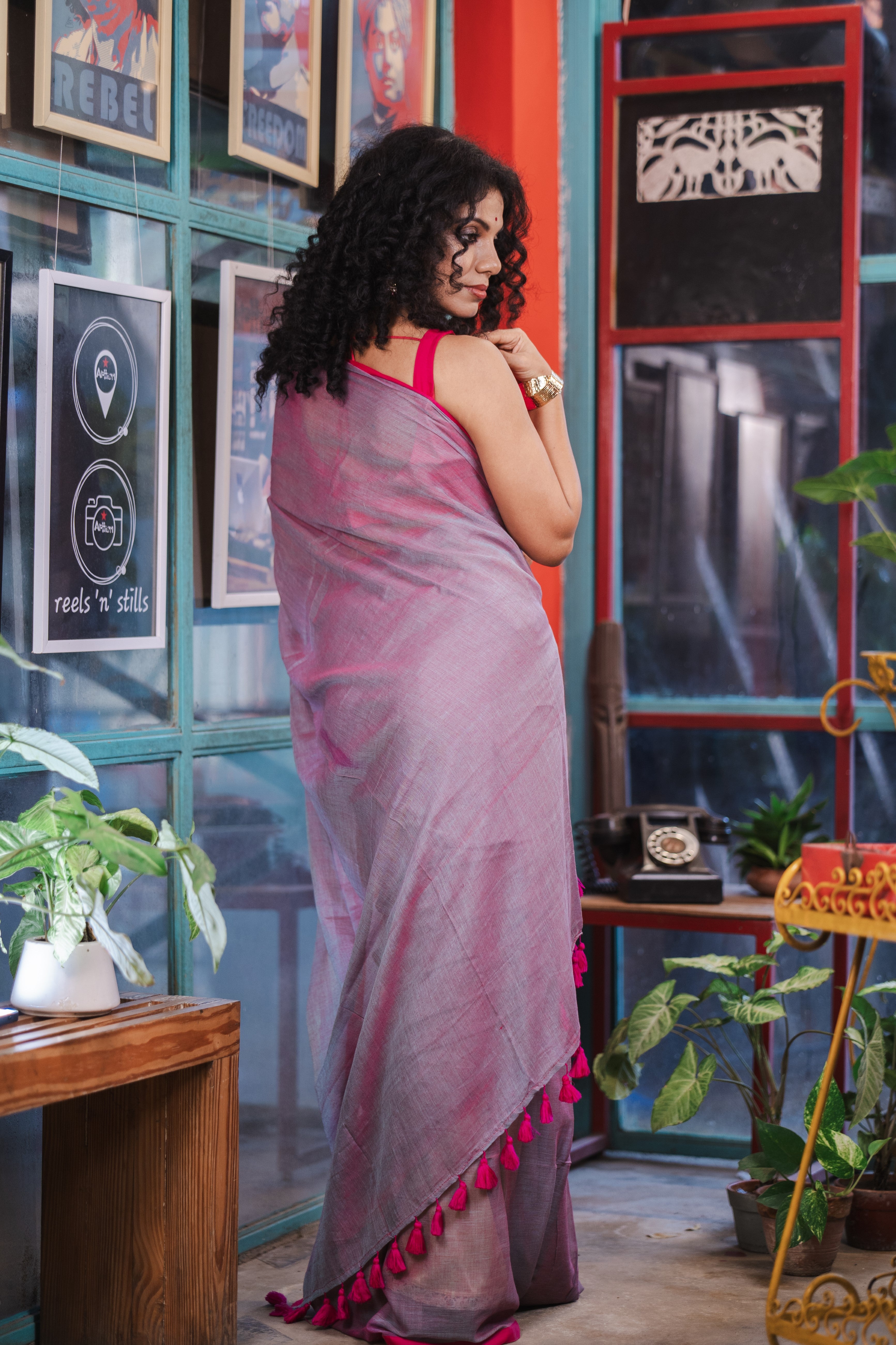 Chinese violet Pure Mulmul Cotton Saree  with blouse piece