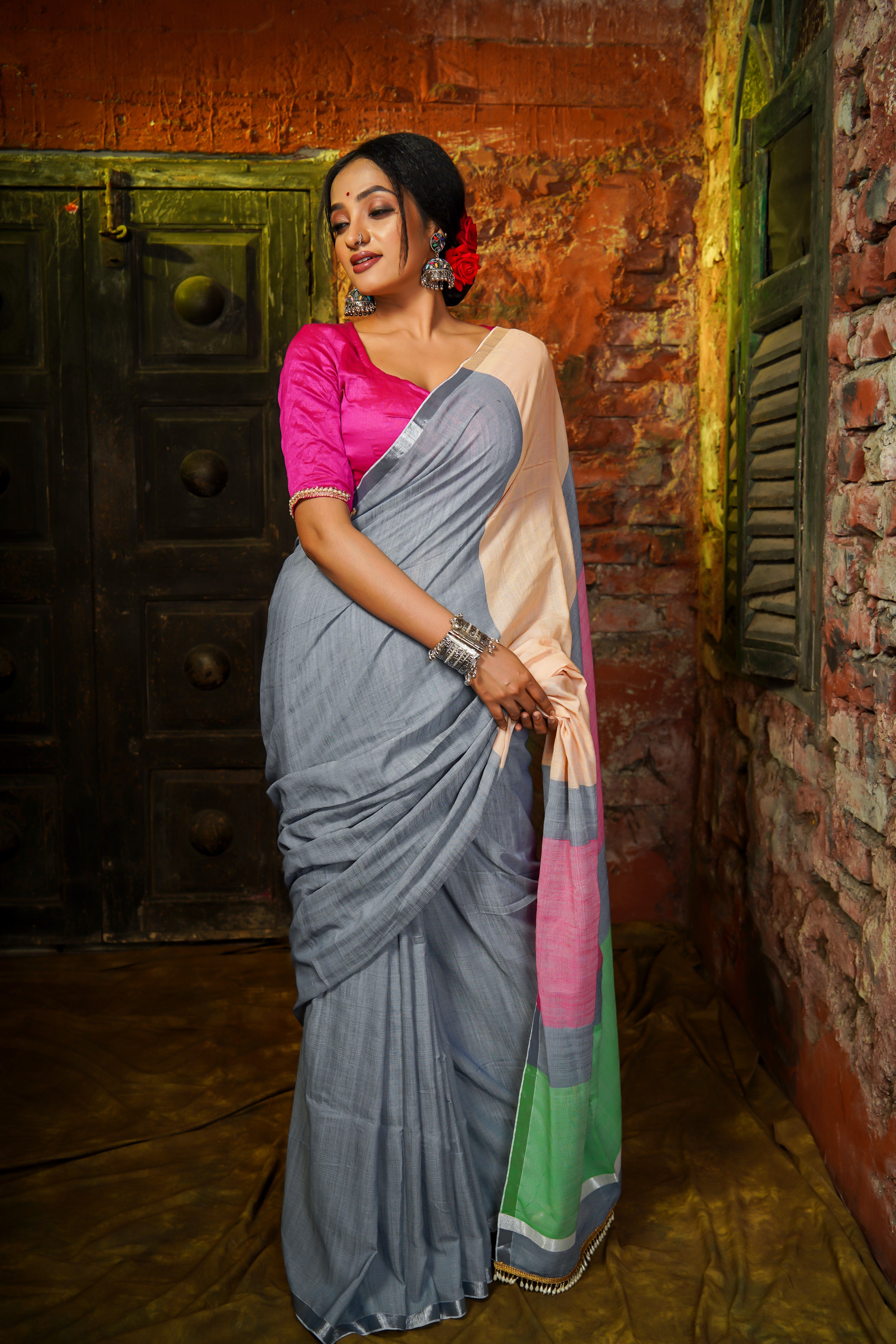 Grey Premium soft Cotton Saree