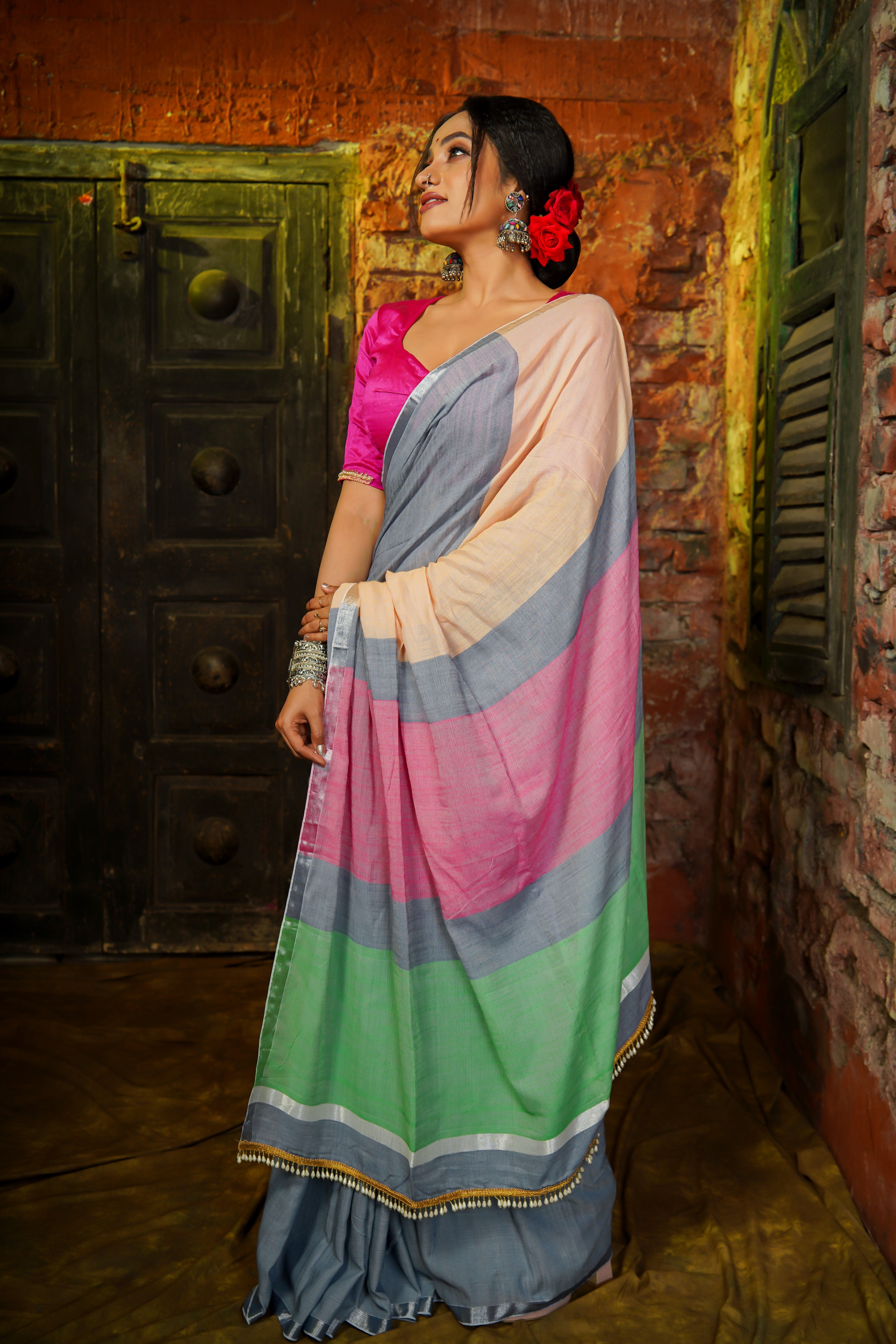 Grey Premium soft Cotton Saree