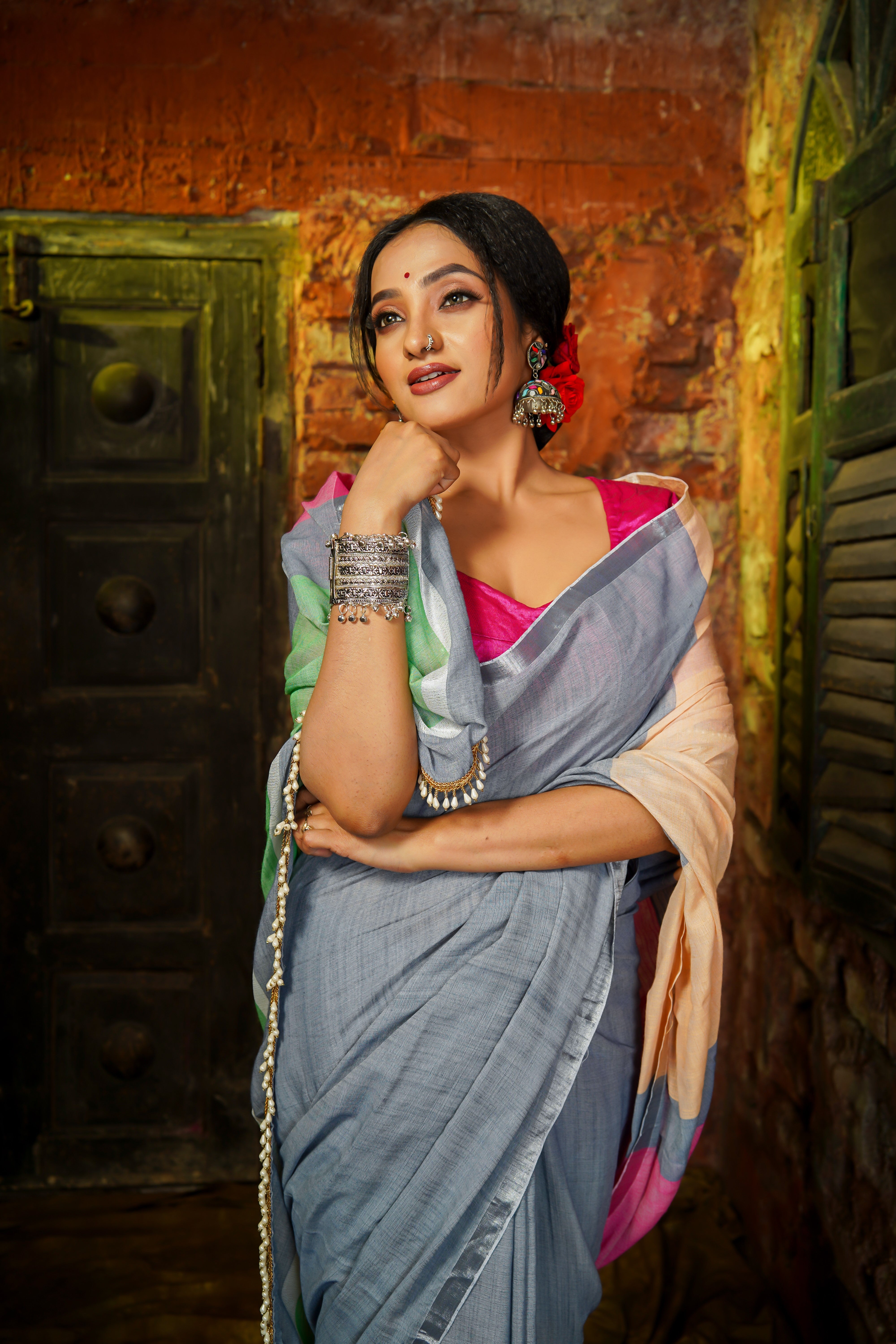 Grey Premium soft Cotton Saree
