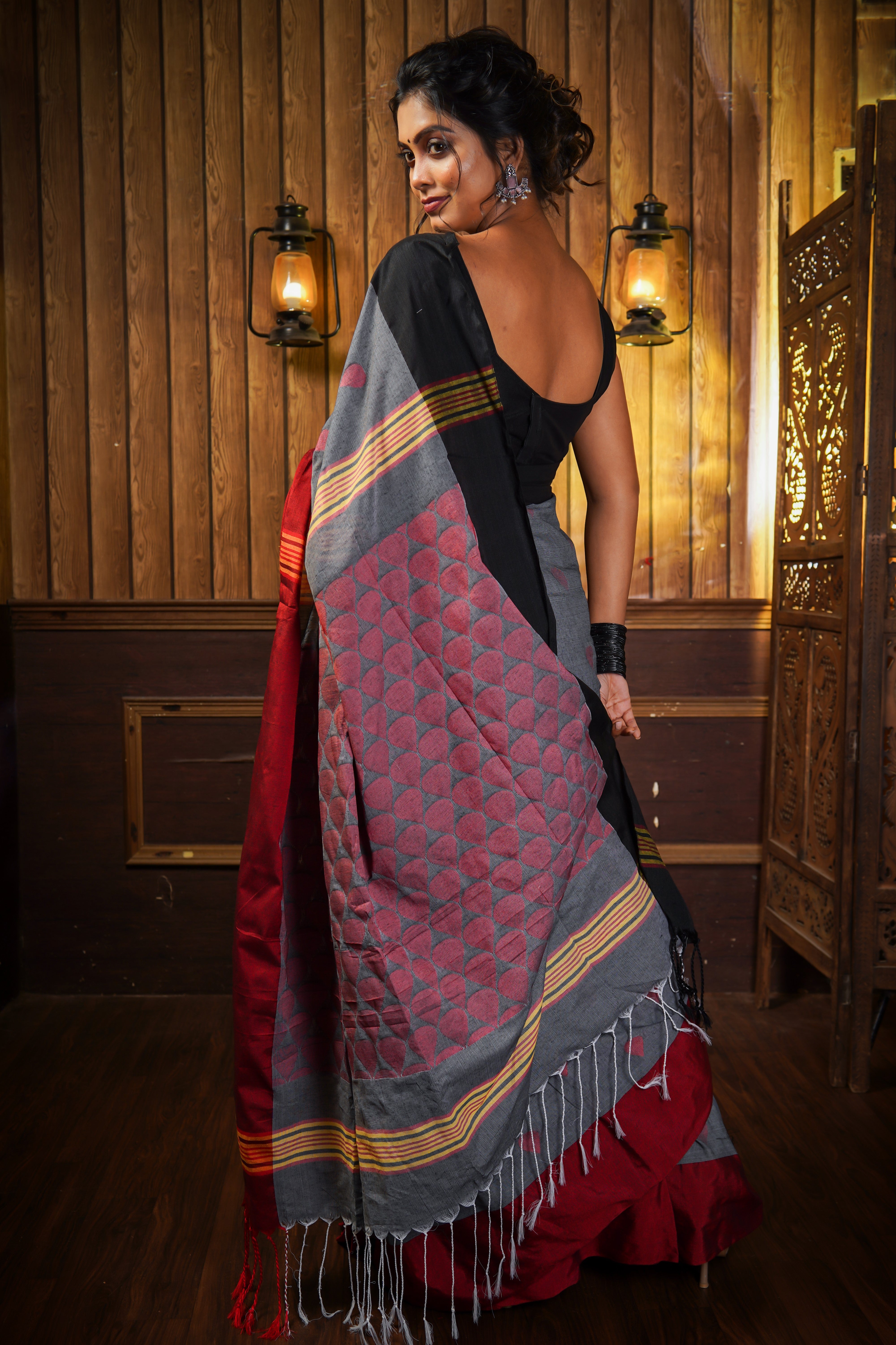 Grey Pure Khadi Cotton Hand Woven saree