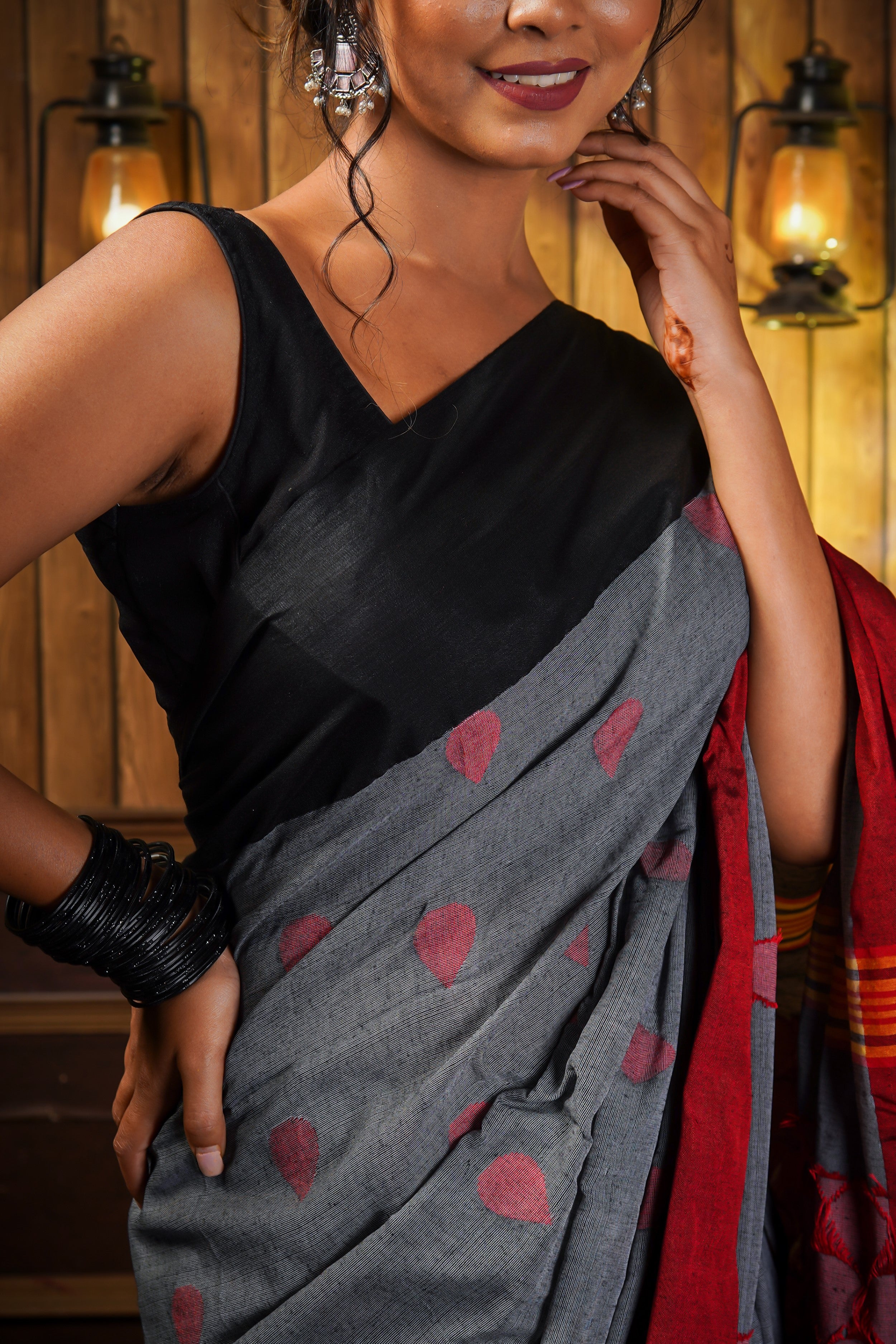 Grey Pure Khadi Cotton Hand Woven saree