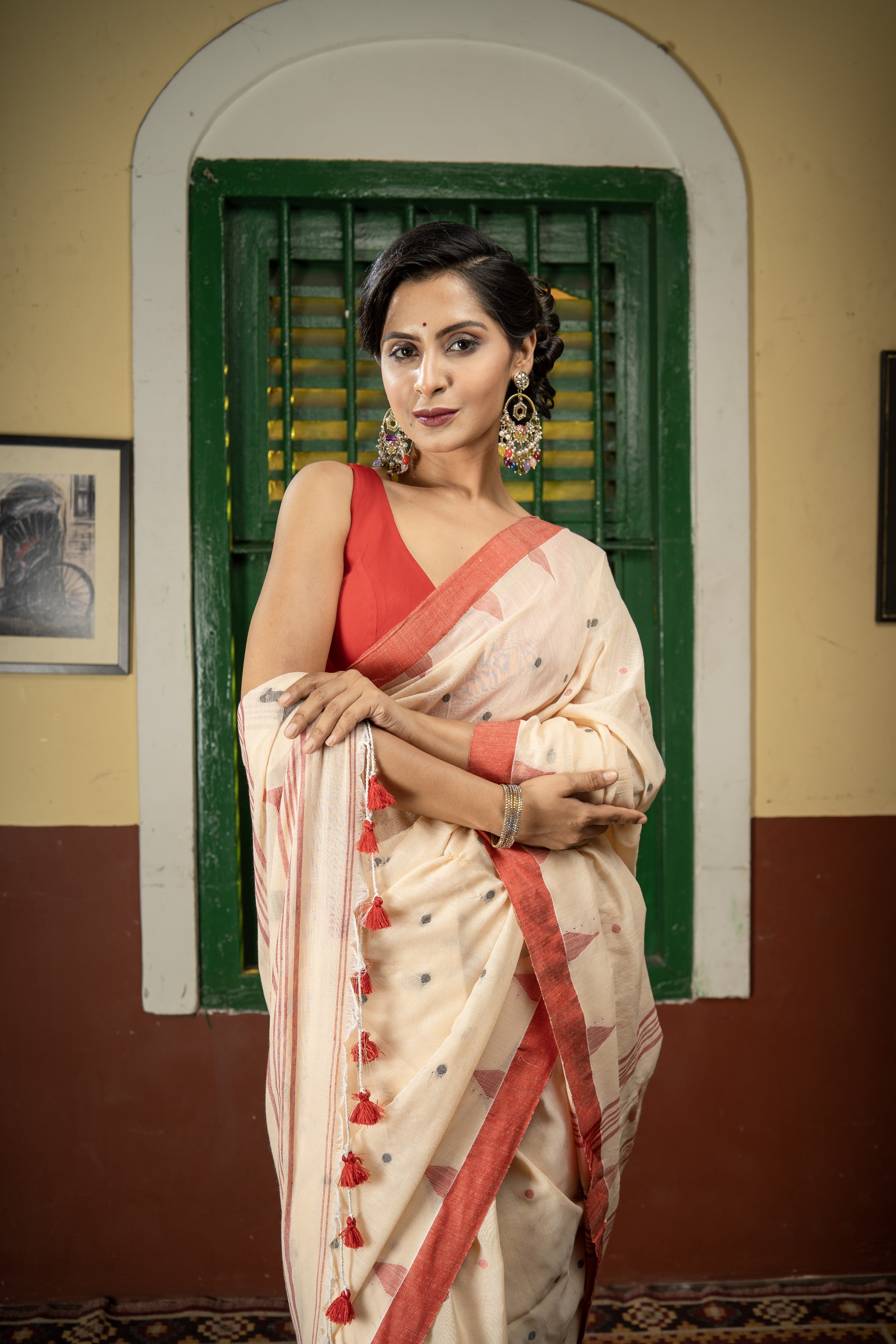 Handwoven Pure Cotton Saree- Bisque