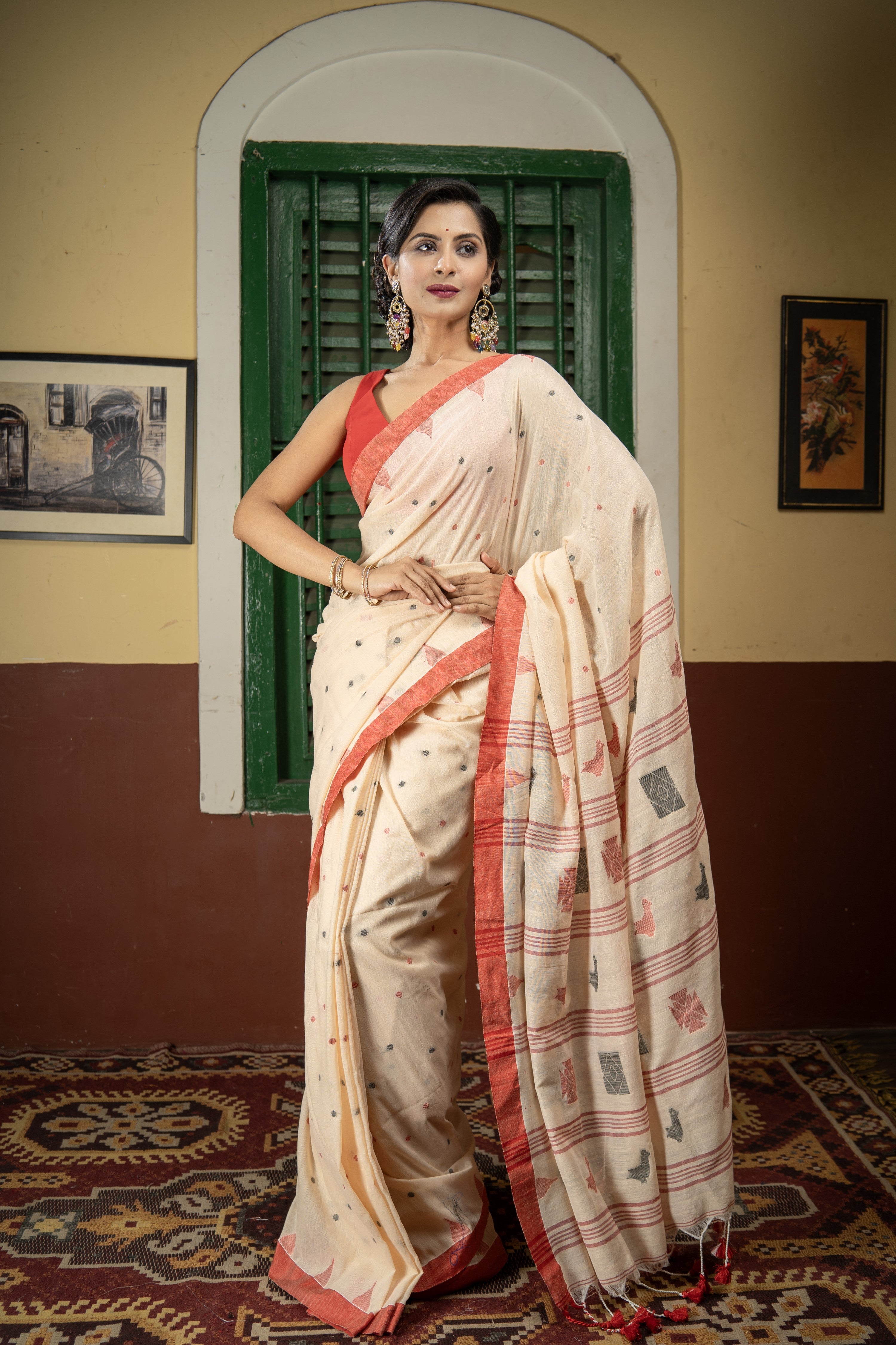 Handwoven Pure Cotton Saree- Bisque