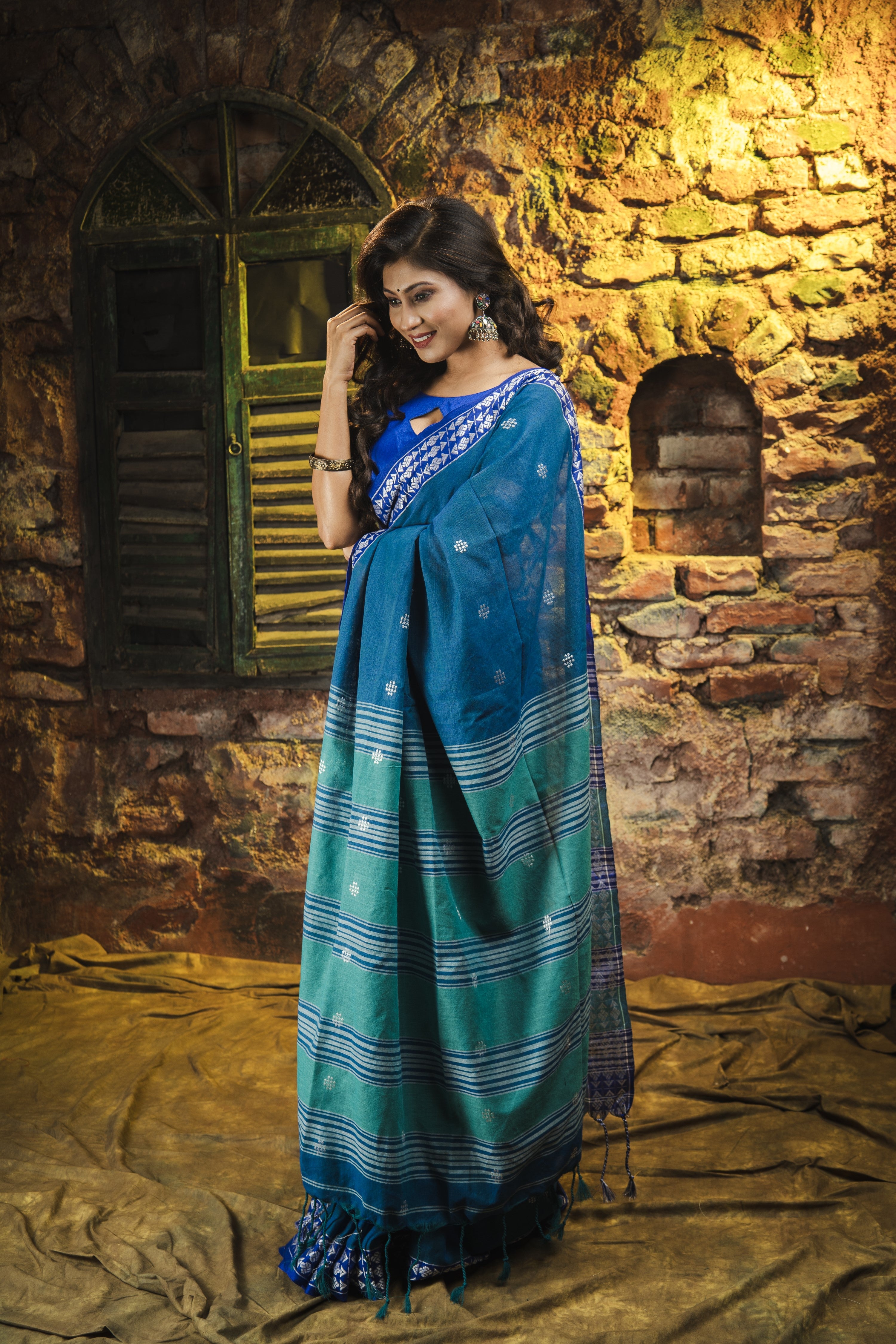 Handwoven Pure Cotton Saree- Classic Blue
