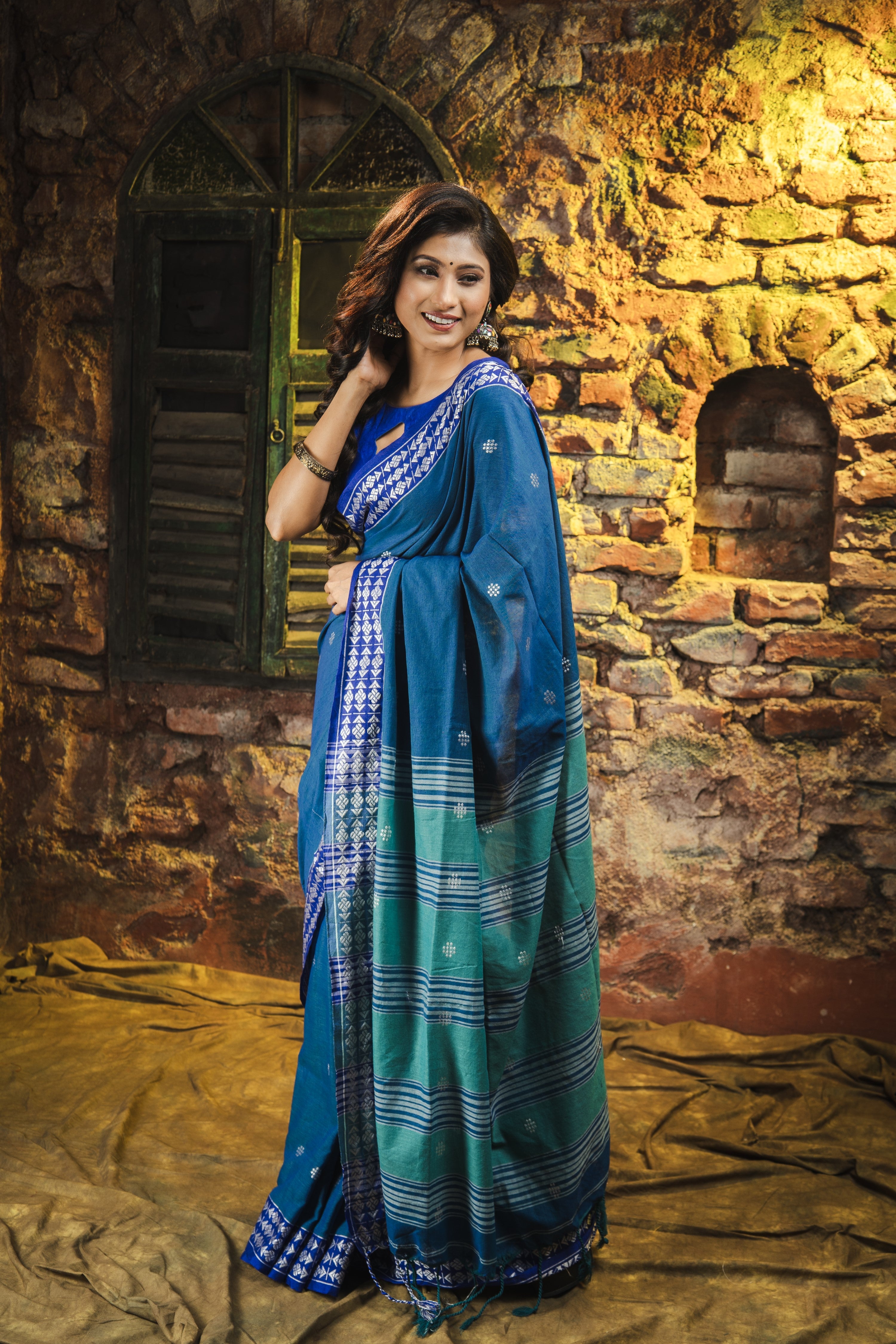 Handwoven Pure Cotton Saree- Classic Blue