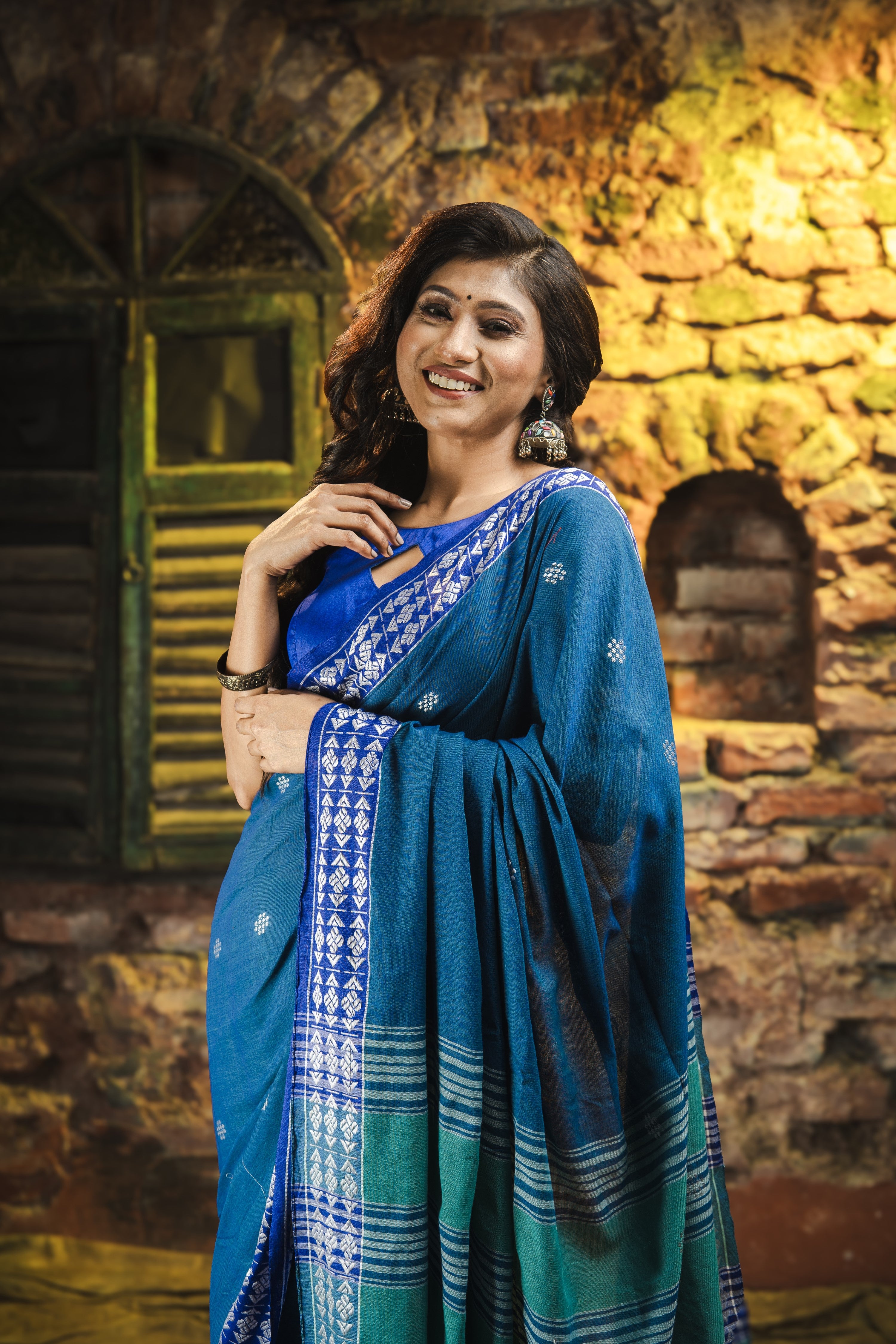 Handwoven Pure Cotton Saree- Classic Blue