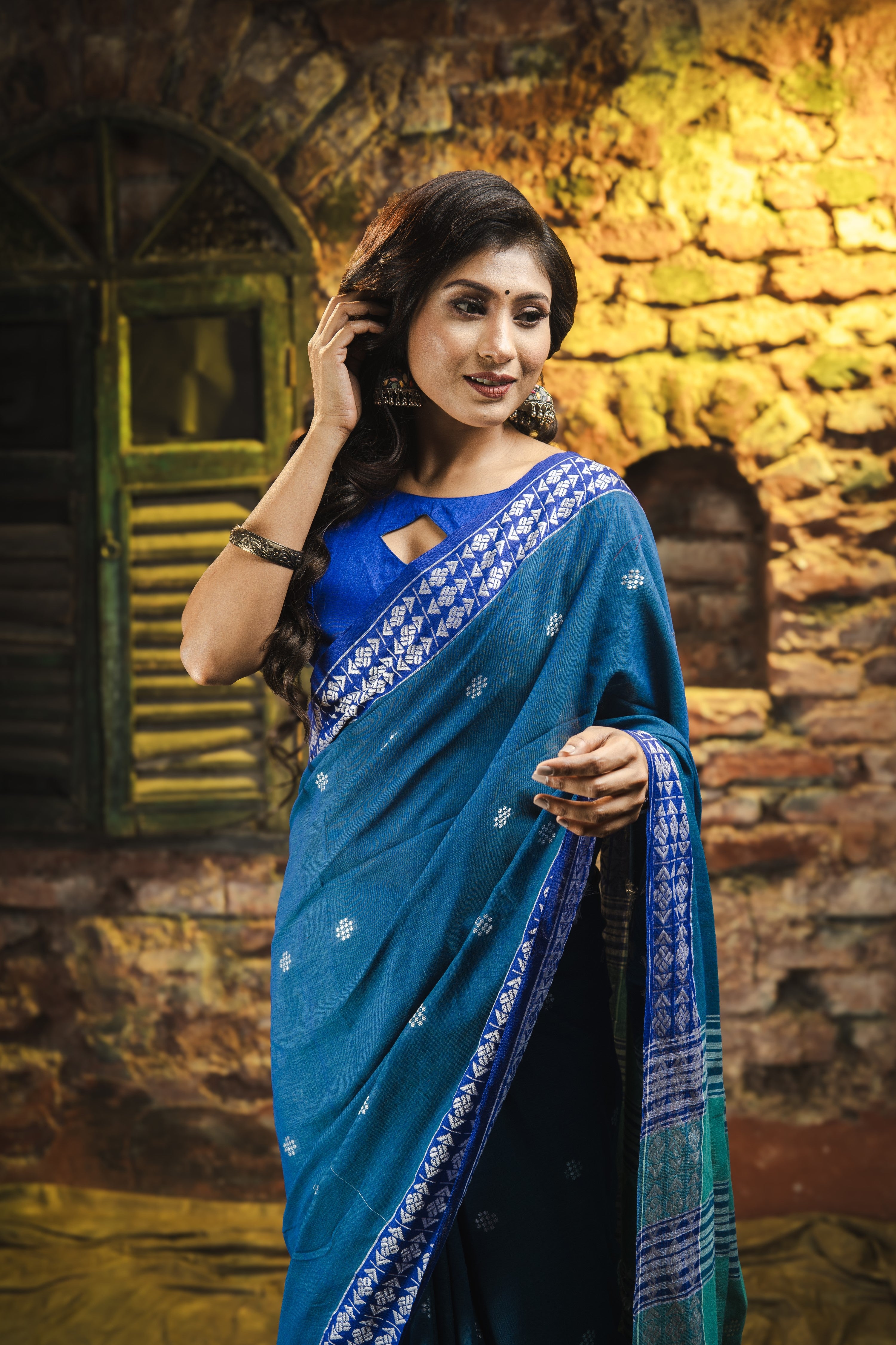 Handwoven Pure Cotton Saree- Classic Blue