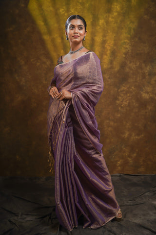 Heather Purple Dual Tone Pure Tissue Linen Saree with blouse piece