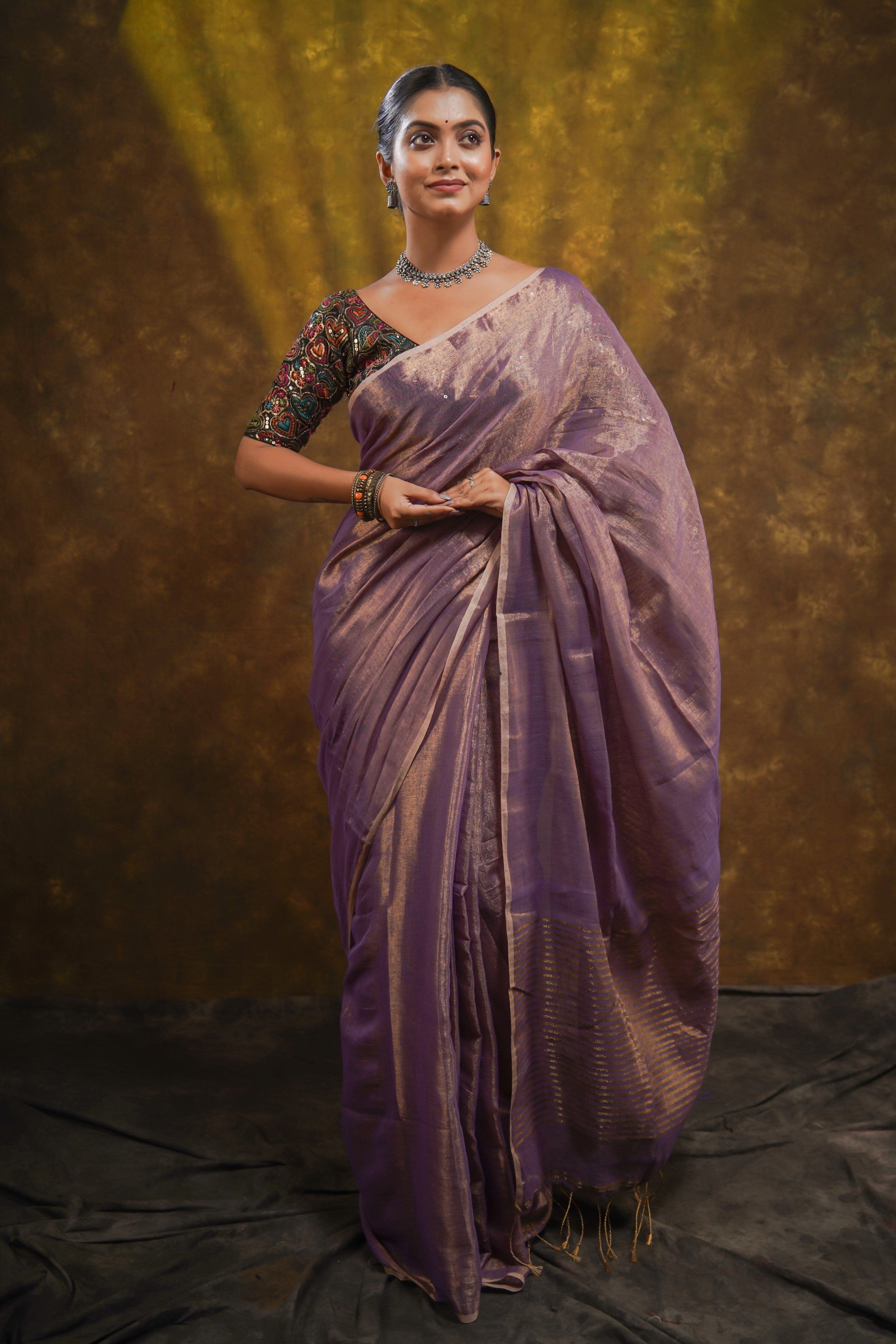 Heather Purple Dual Tone Pure Tissue Linen Saree