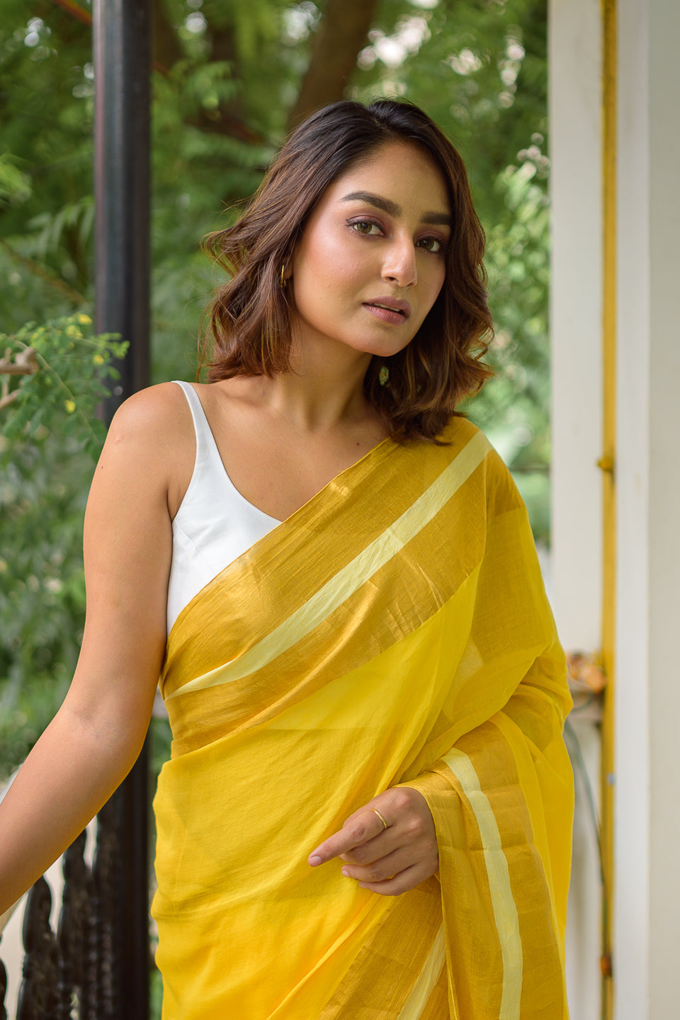 Divya Yellow Mul Mul Cotton Saree