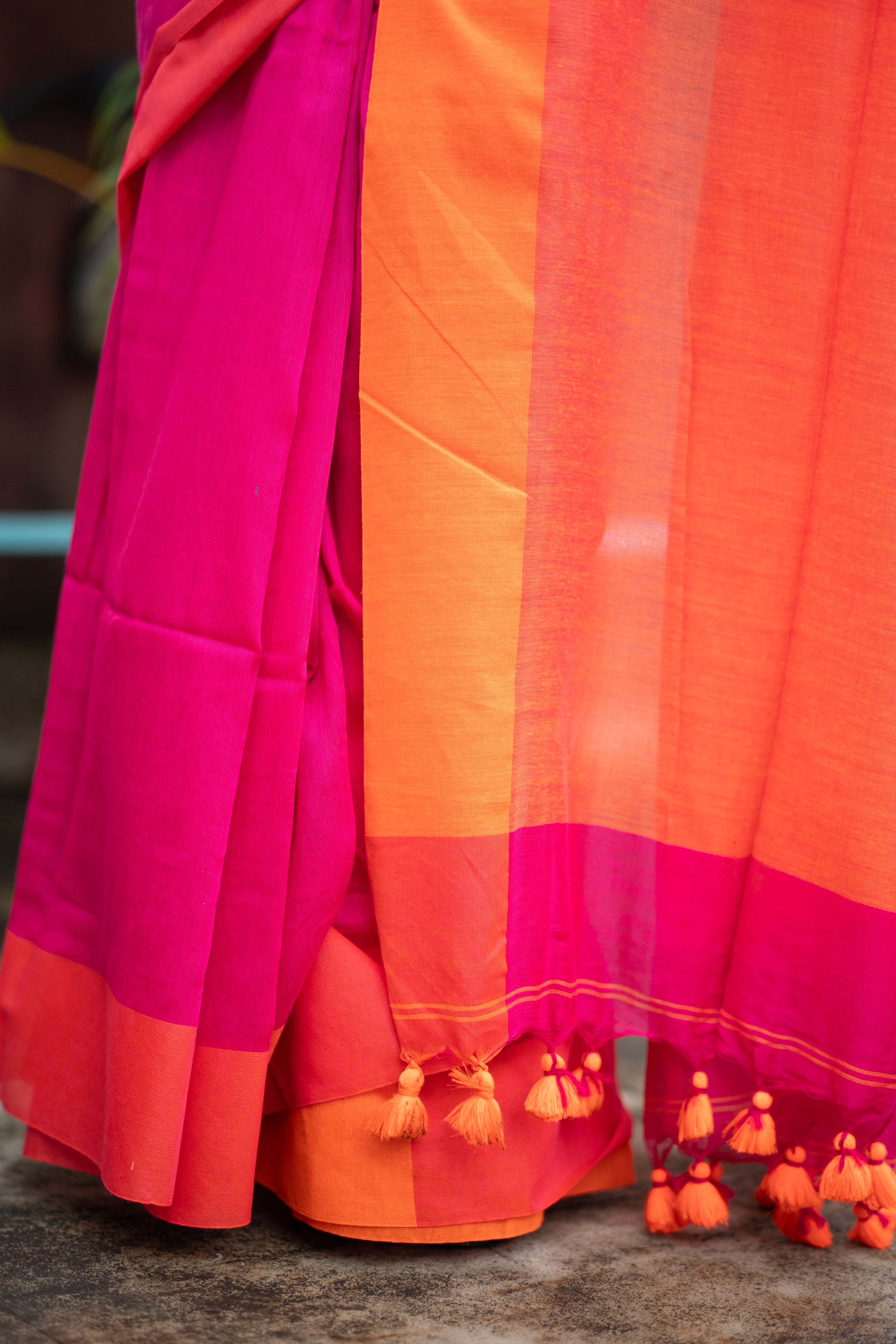 Rani & orange Mul Mul Cotton Saree