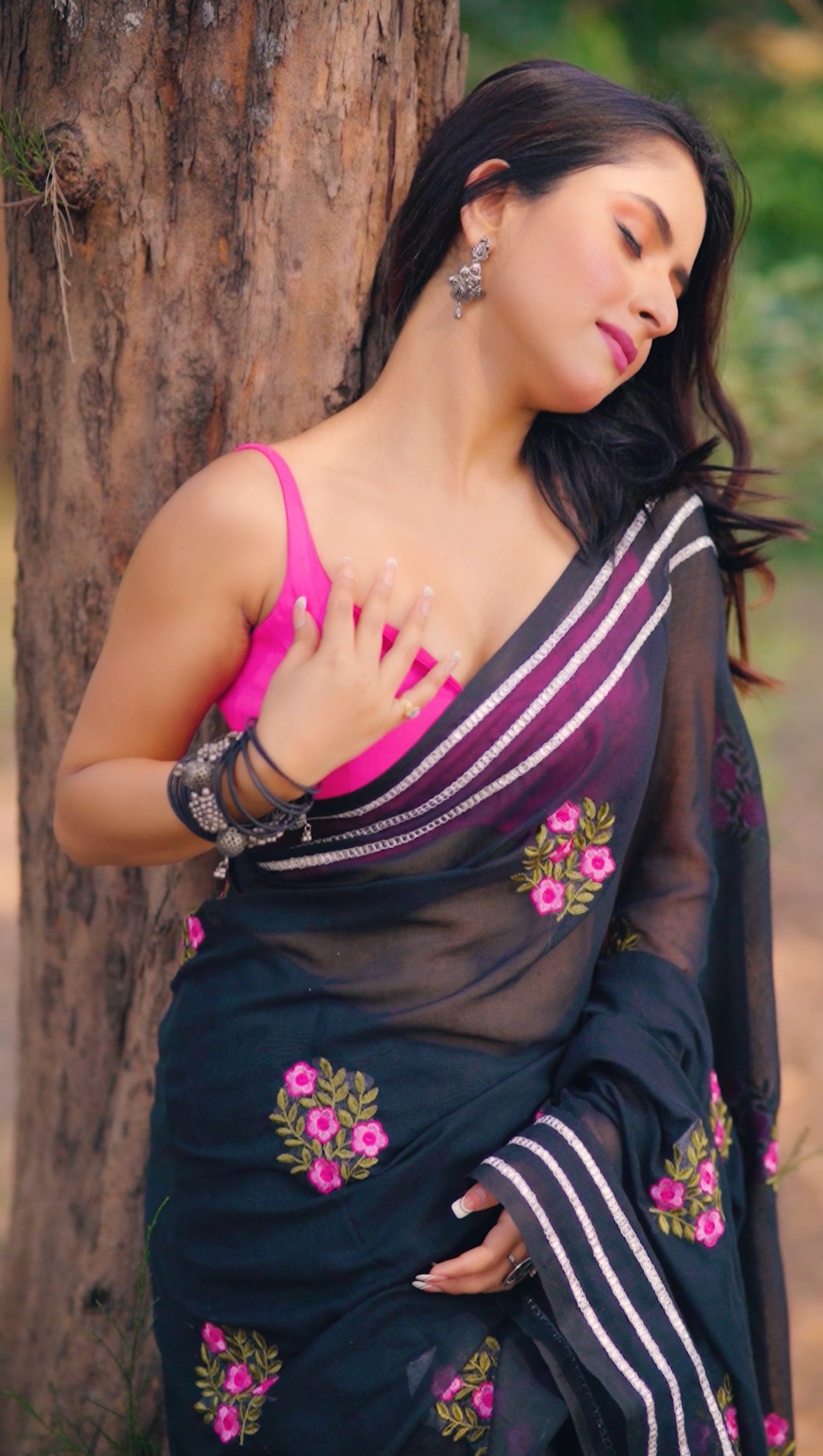 Lavanya Black Mul Mul Cotton Saree With Embroidery