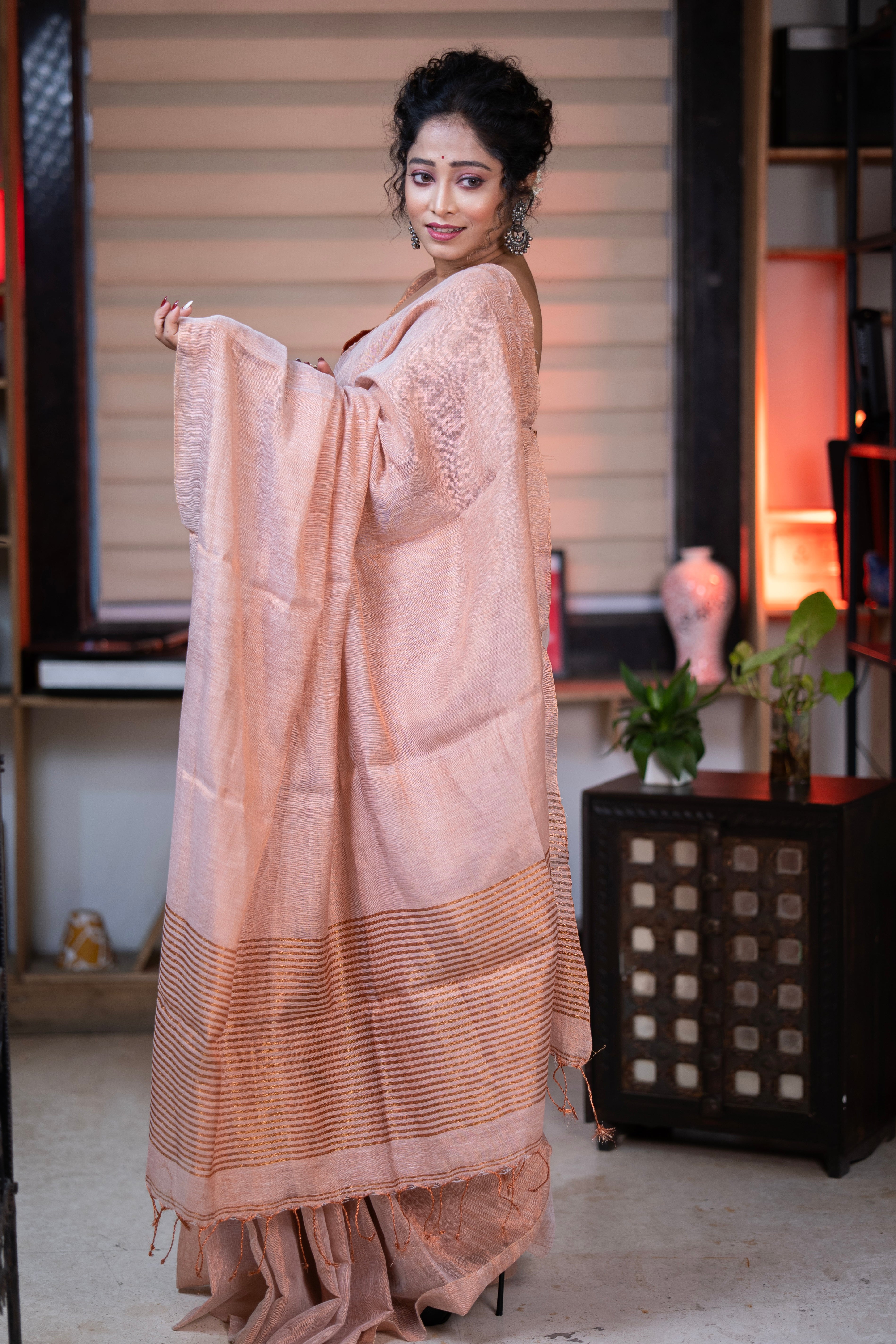 Bare Beige Dual Tone Pure Tissue Saree