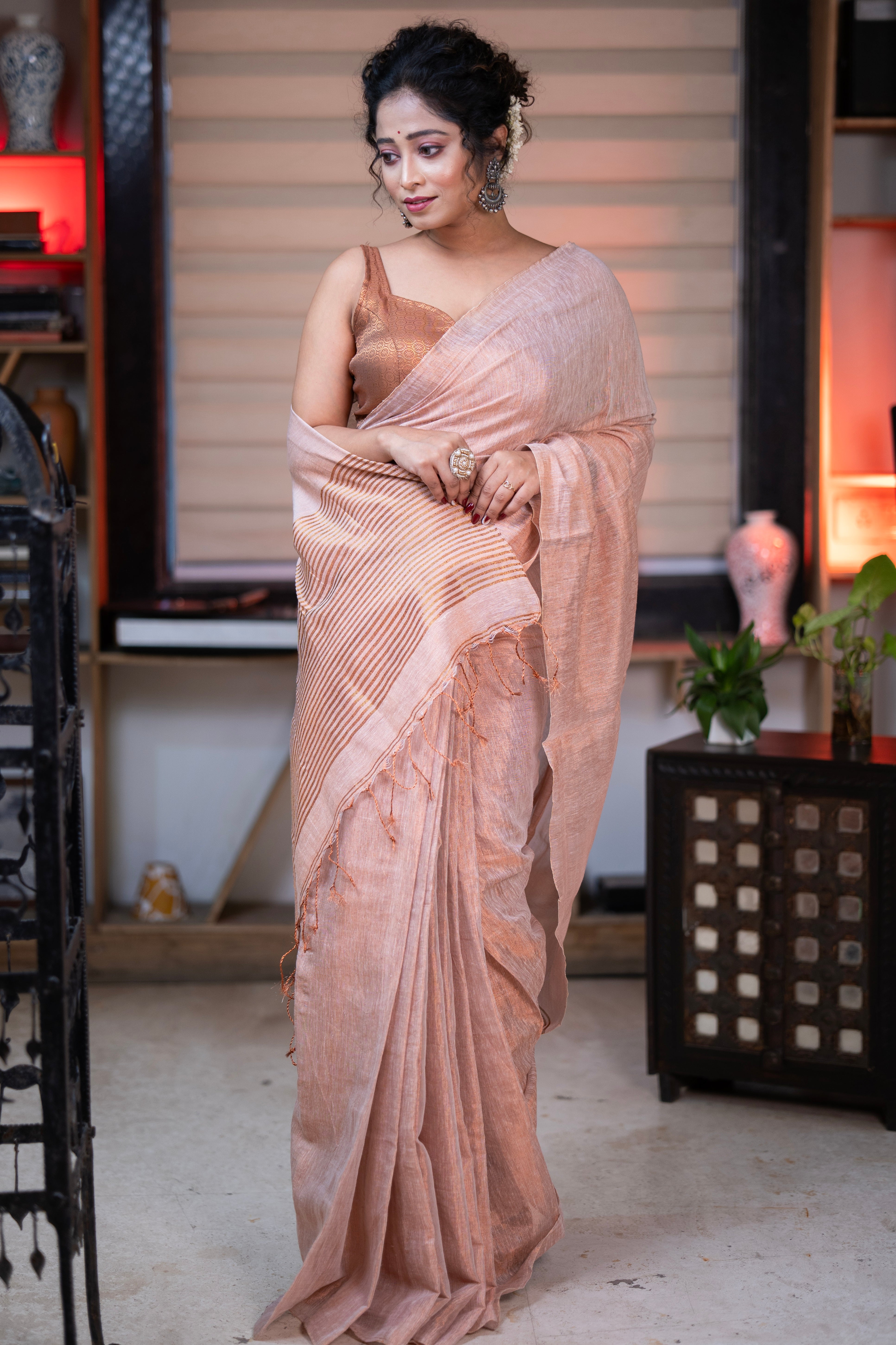 Bare Beige Dual Tone Pure Tissue Saree