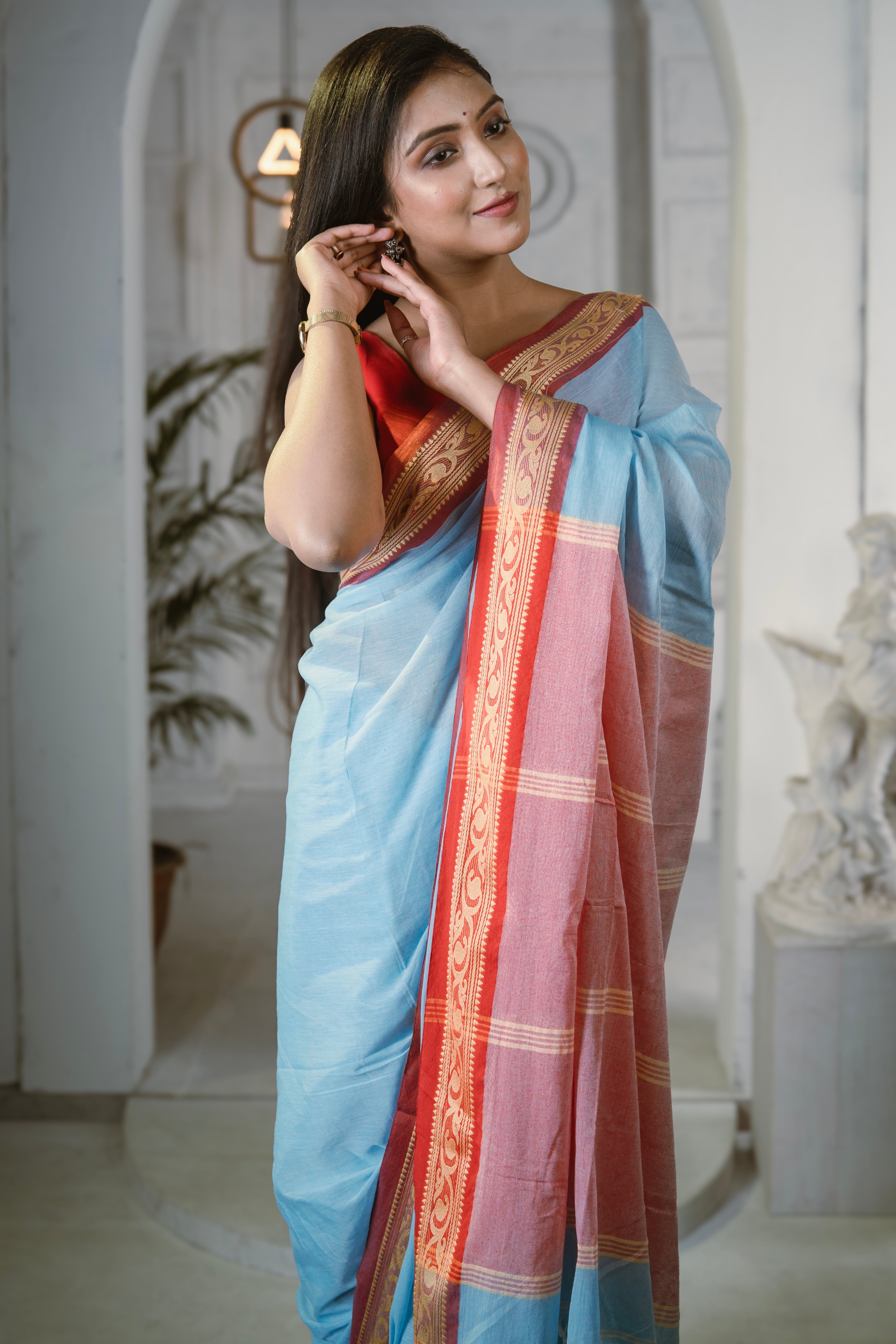 Handwoven Mulmul Cotton Saree- Blue