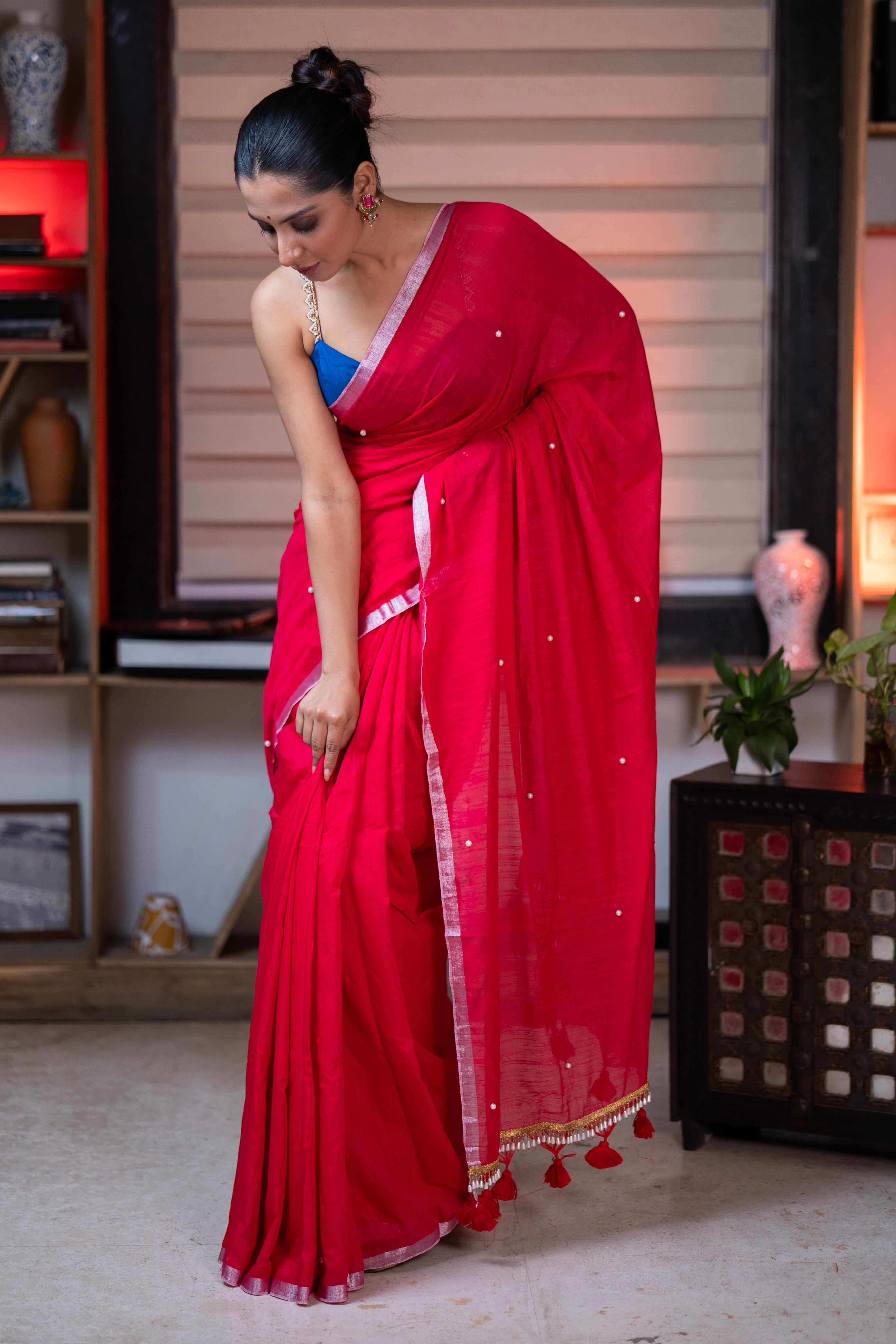 Rani Soft Cotton Saree with Moti Work