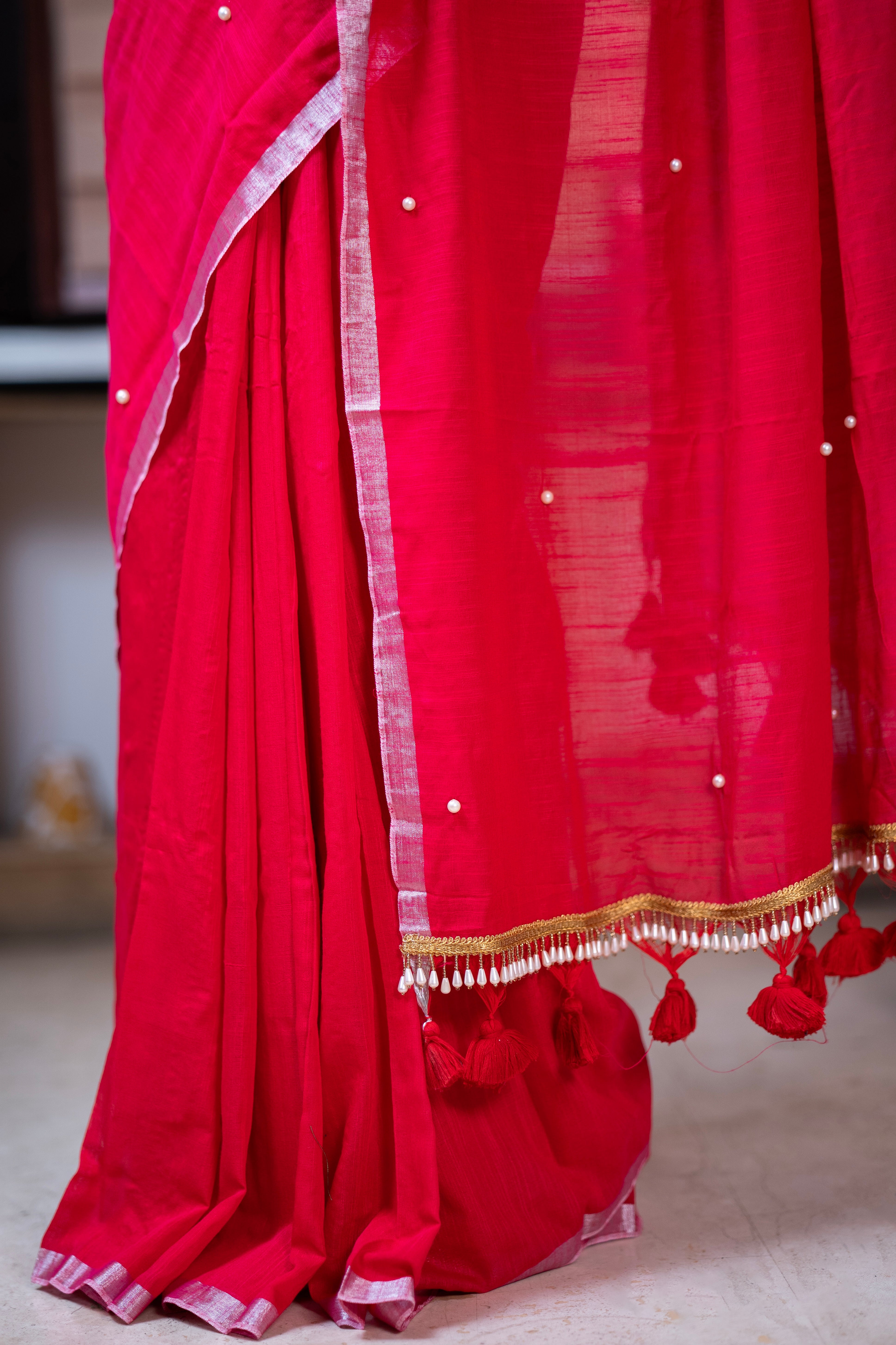 Rani Soft Cotton Saree with Moti Work