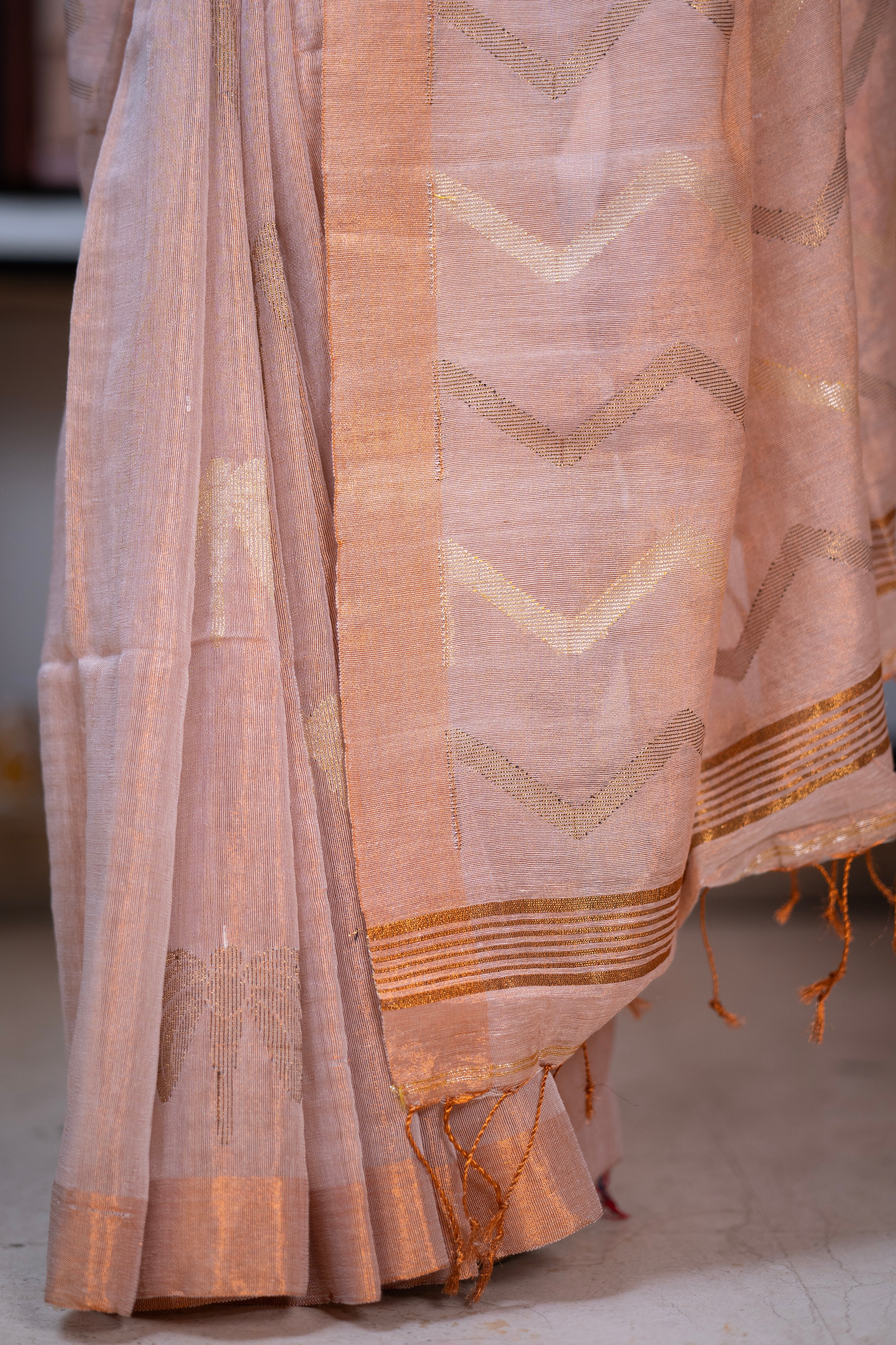 Bare Beige Pure Tissue Linen Butterfly Hand Woven Saree