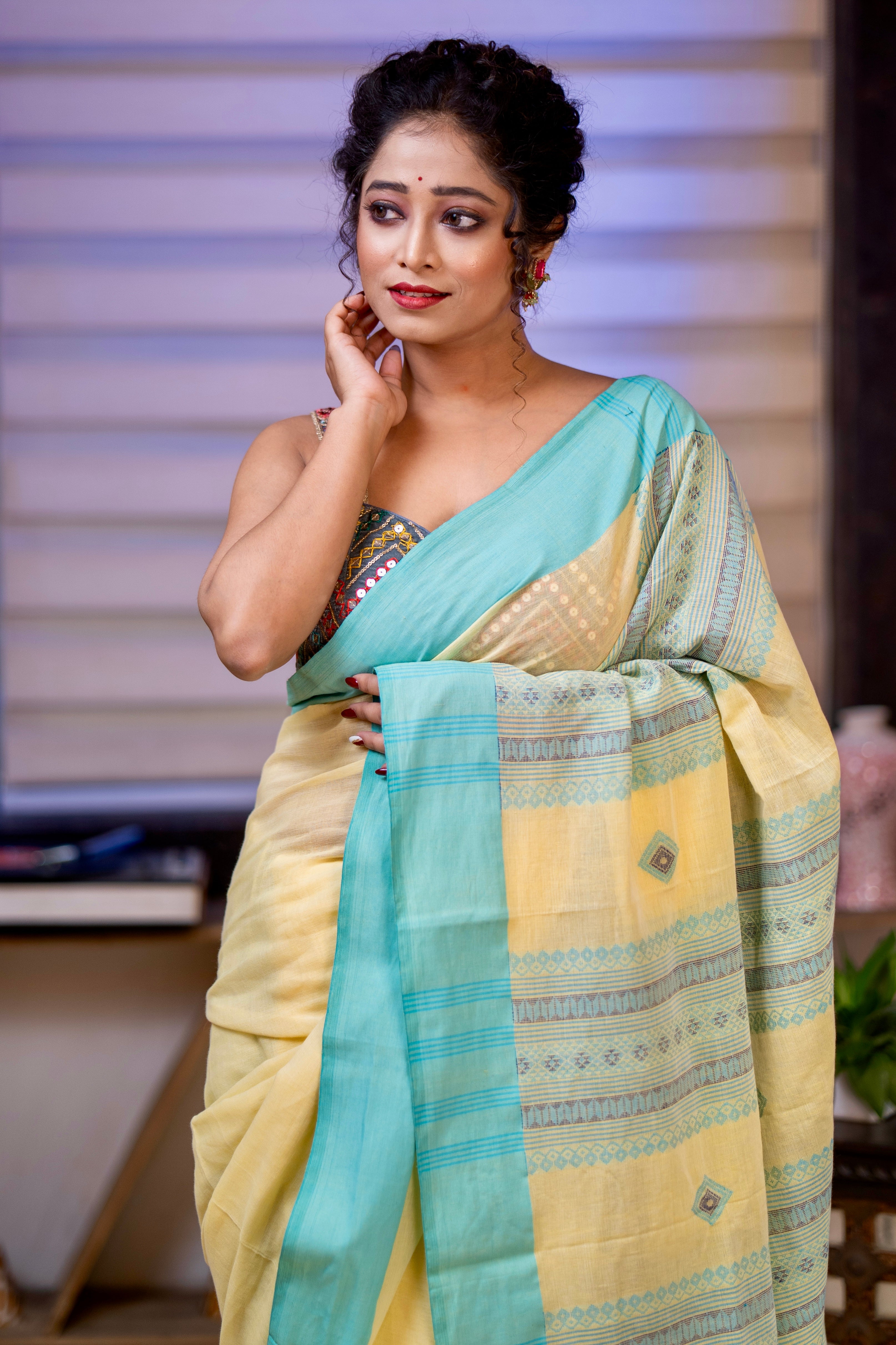 Premium Assam Khadi Cotton Handwoven Saree- Yellow