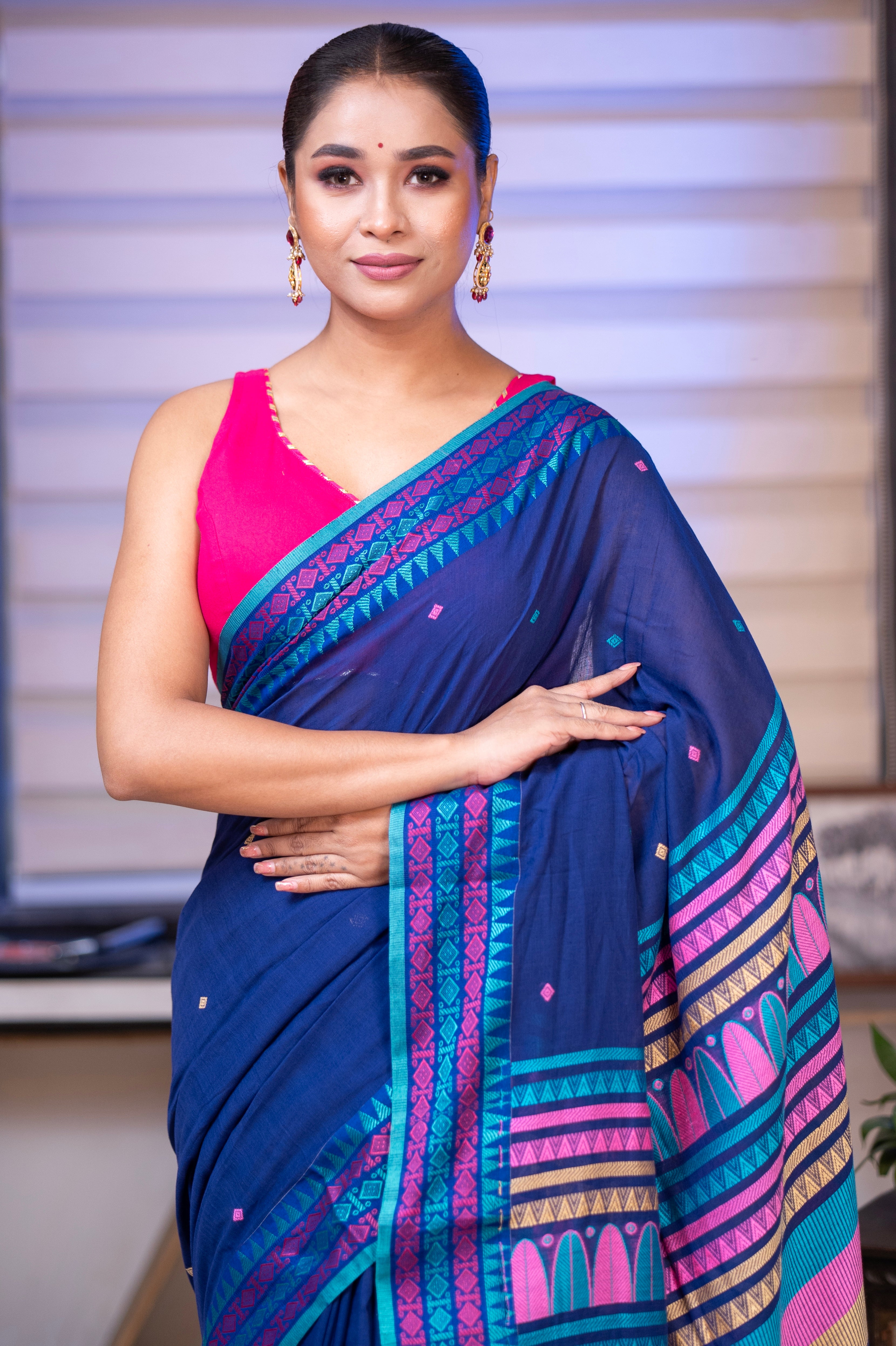 Pure Masrise Cotton Handwoven Saree-Royal Blue