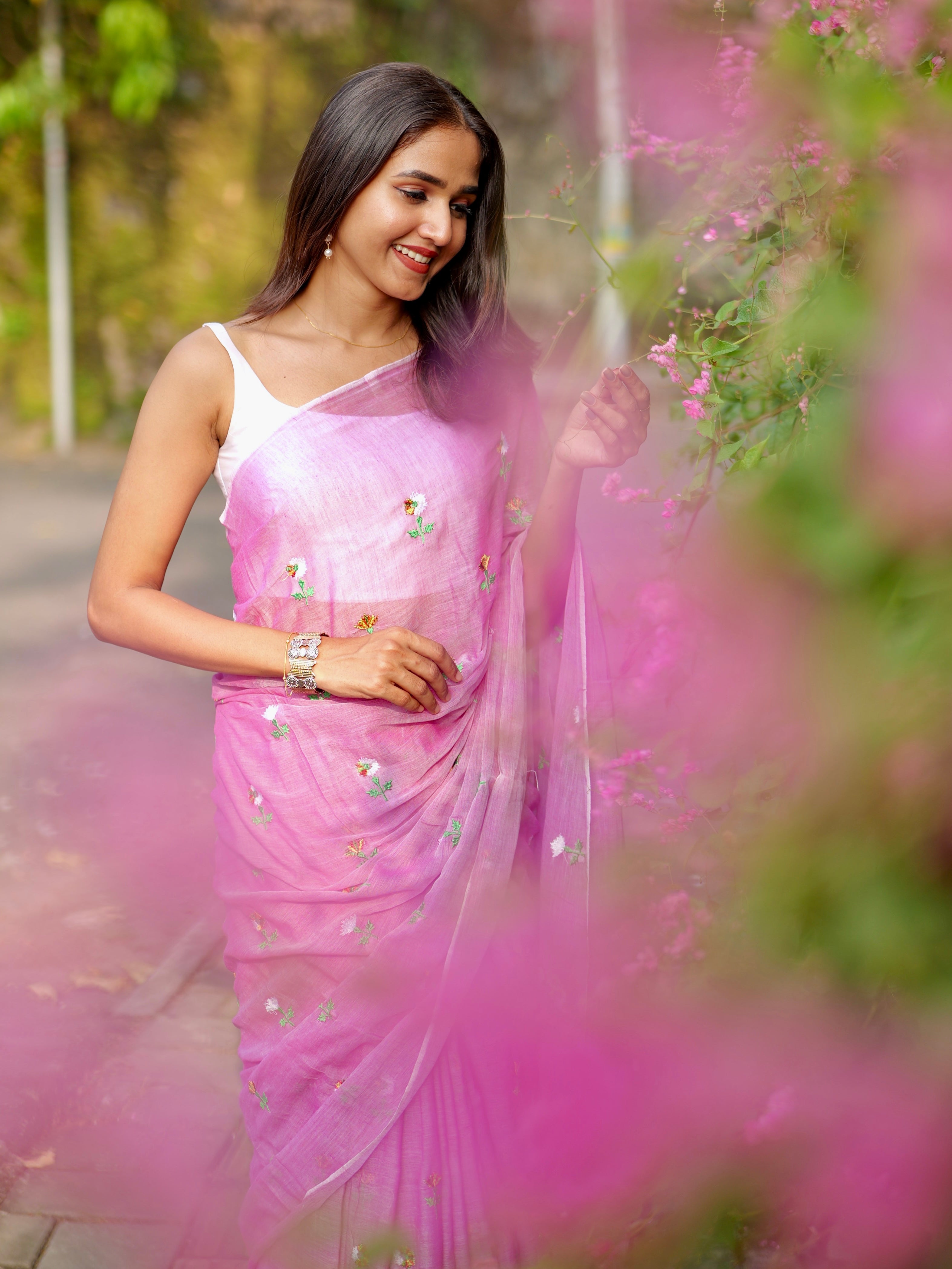 Lavender Embroidered Mul Mul Cotton Saree