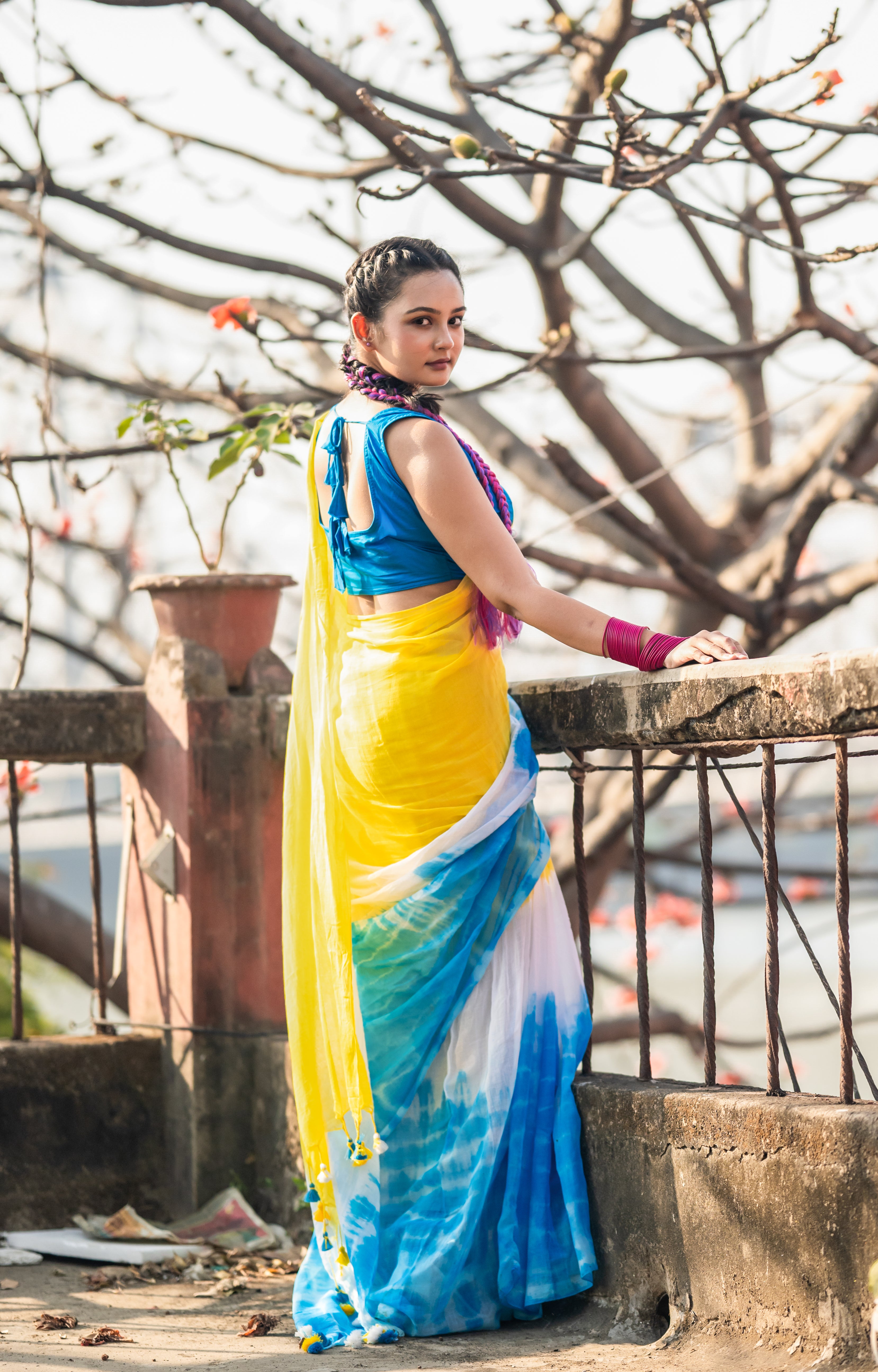 Riturang Yellow Multi Shibori Mul Mul Cotton Saree