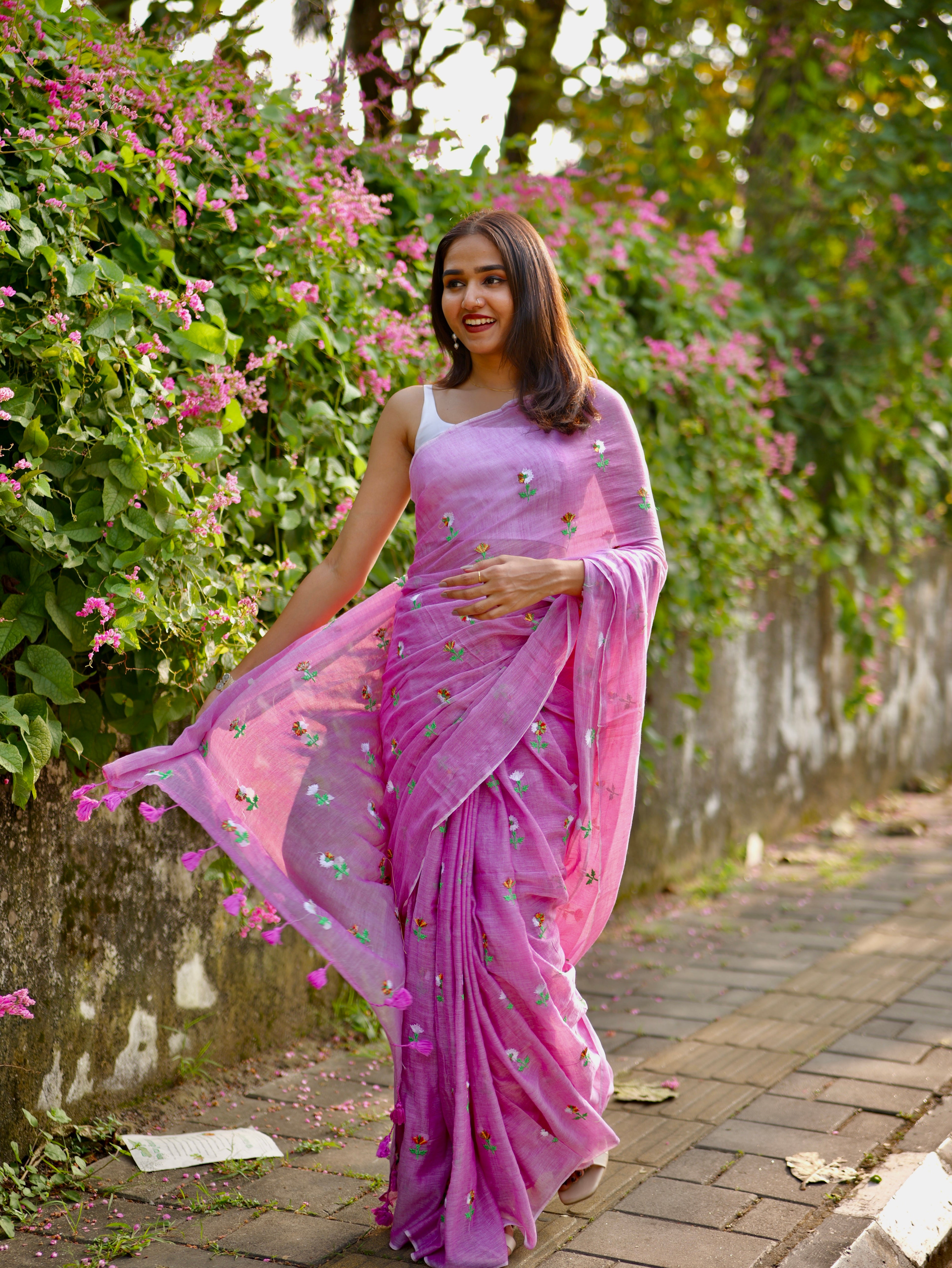 Lavender Embroidered Mul Mul Cotton Saree