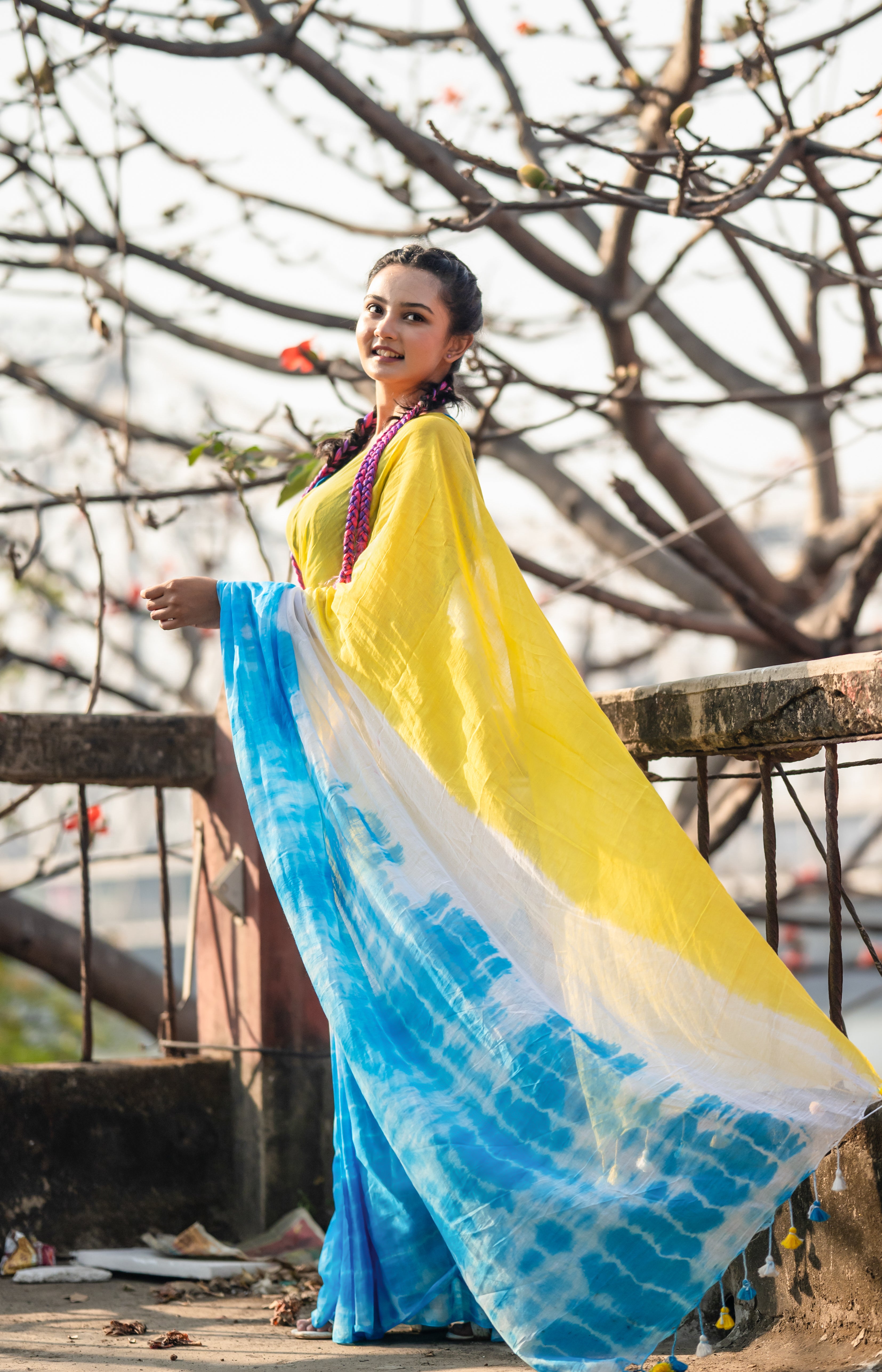 Riturang Yellow Multi Shibori Mul Mul Cotton Saree