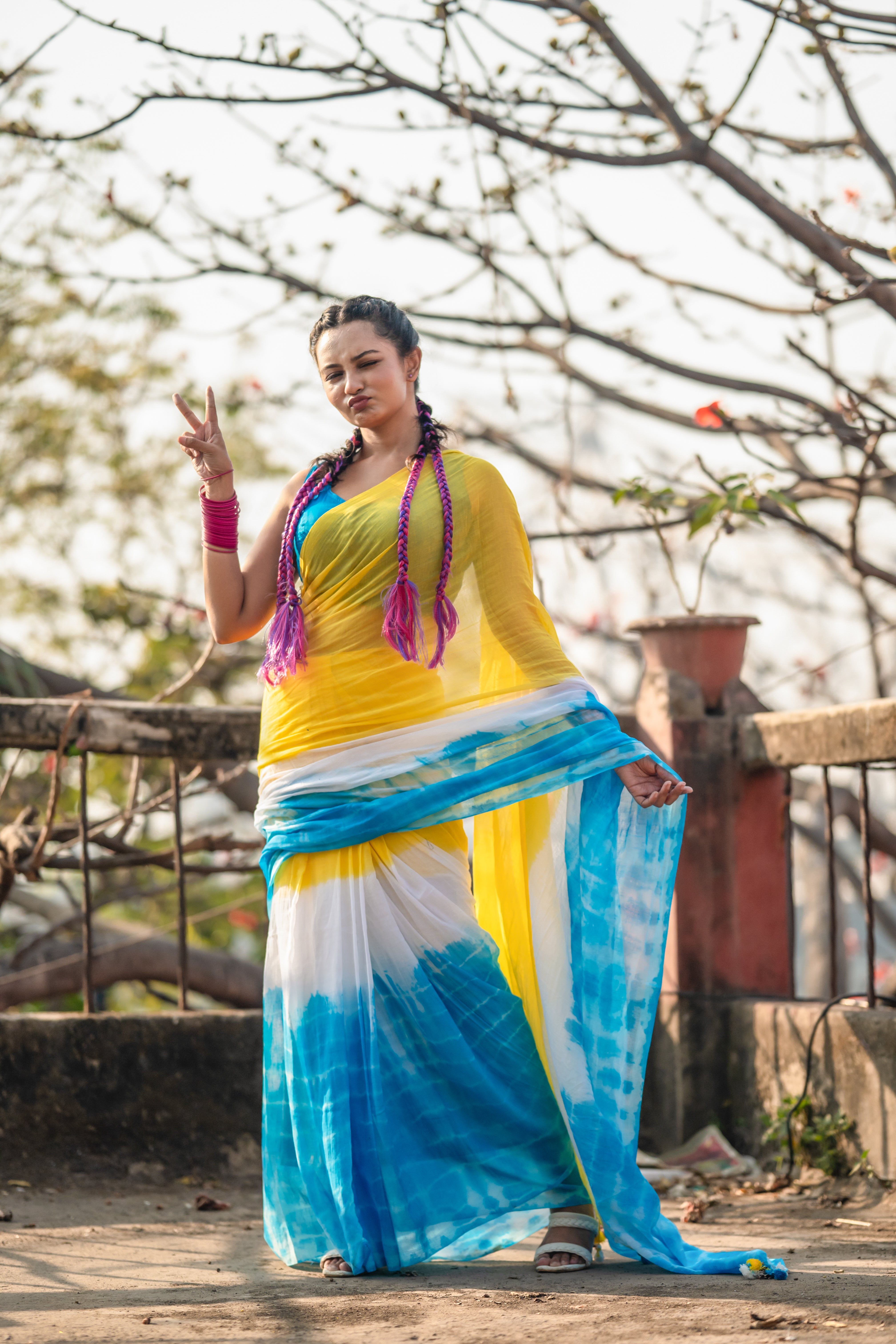 Riturang Yellow Multi Shibori Mul Mul Cotton Saree