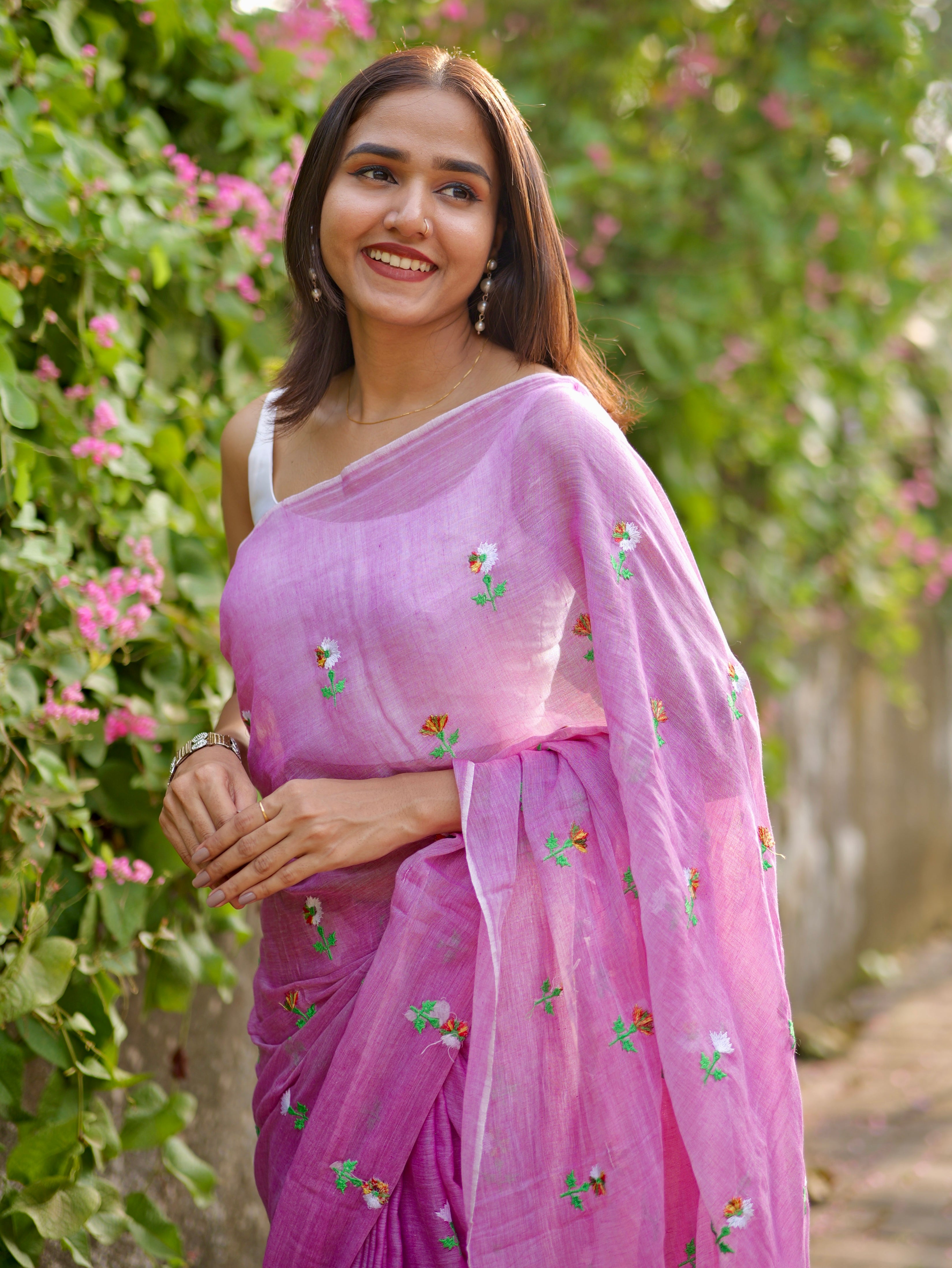 Lavender Embroidered Mul Mul Cotton Saree