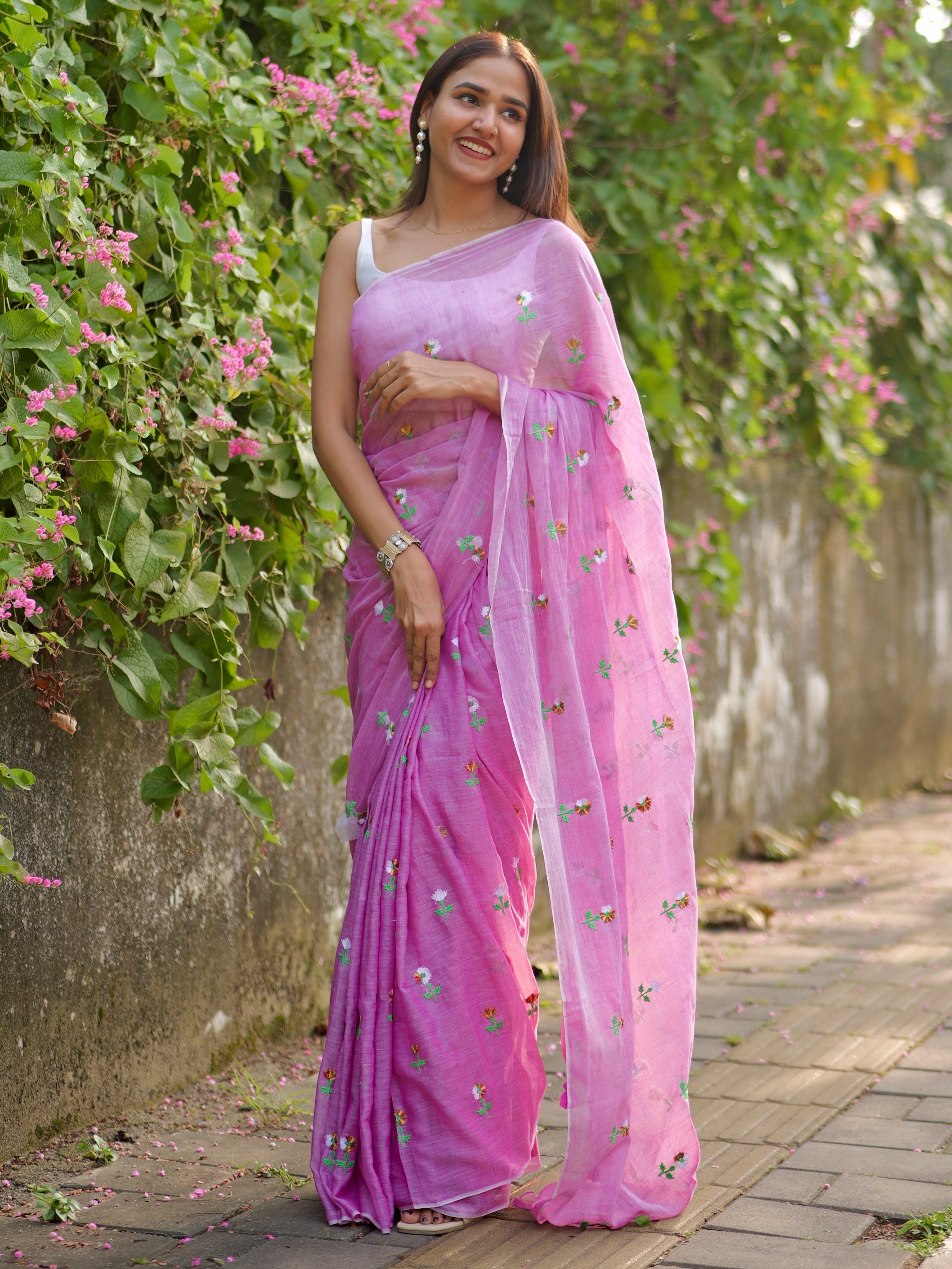 Lavender Embroidered Mul Mul Cotton Saree