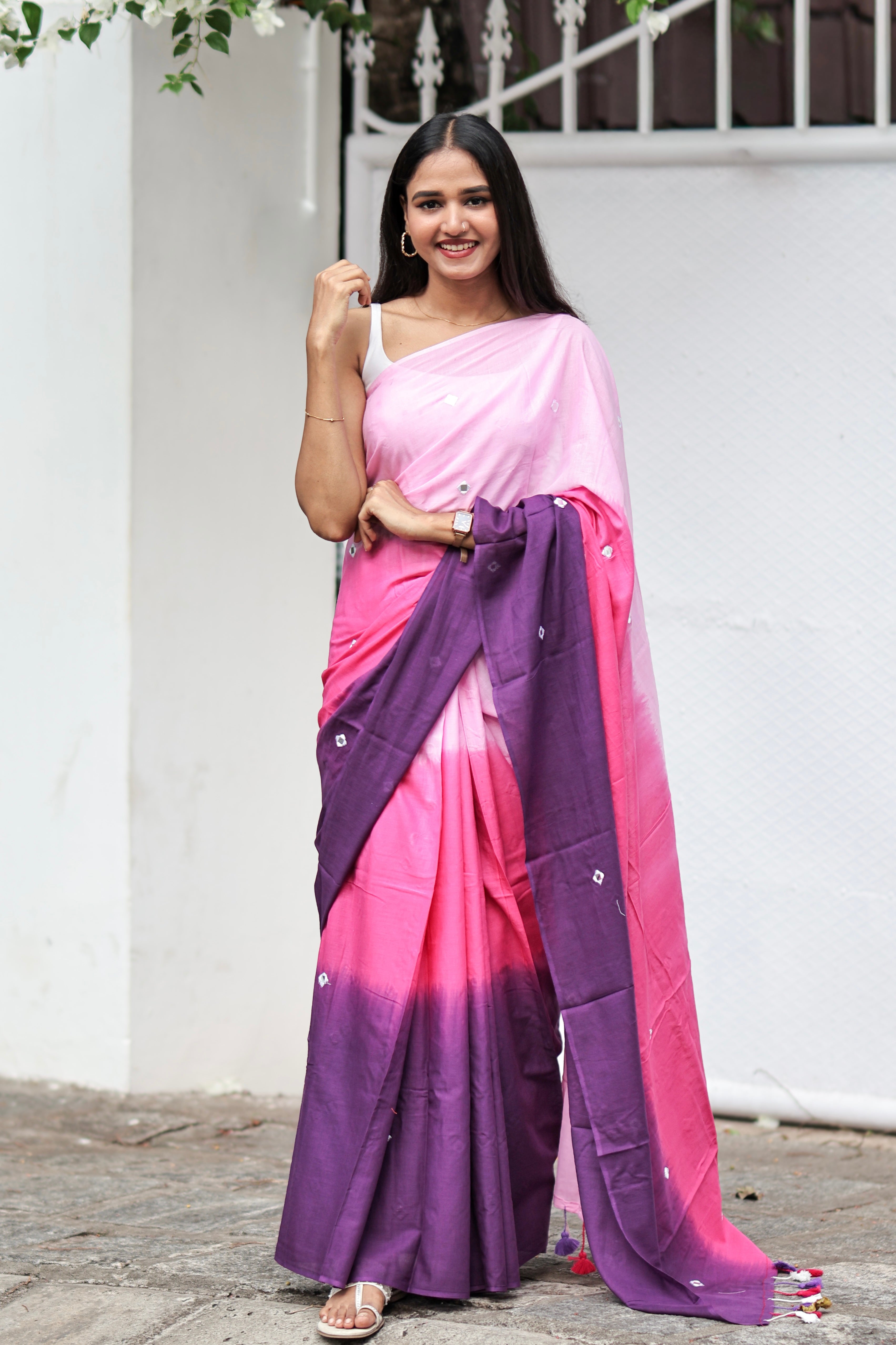 Pure Mul Cotton Mirror Work Saree Multi Colour