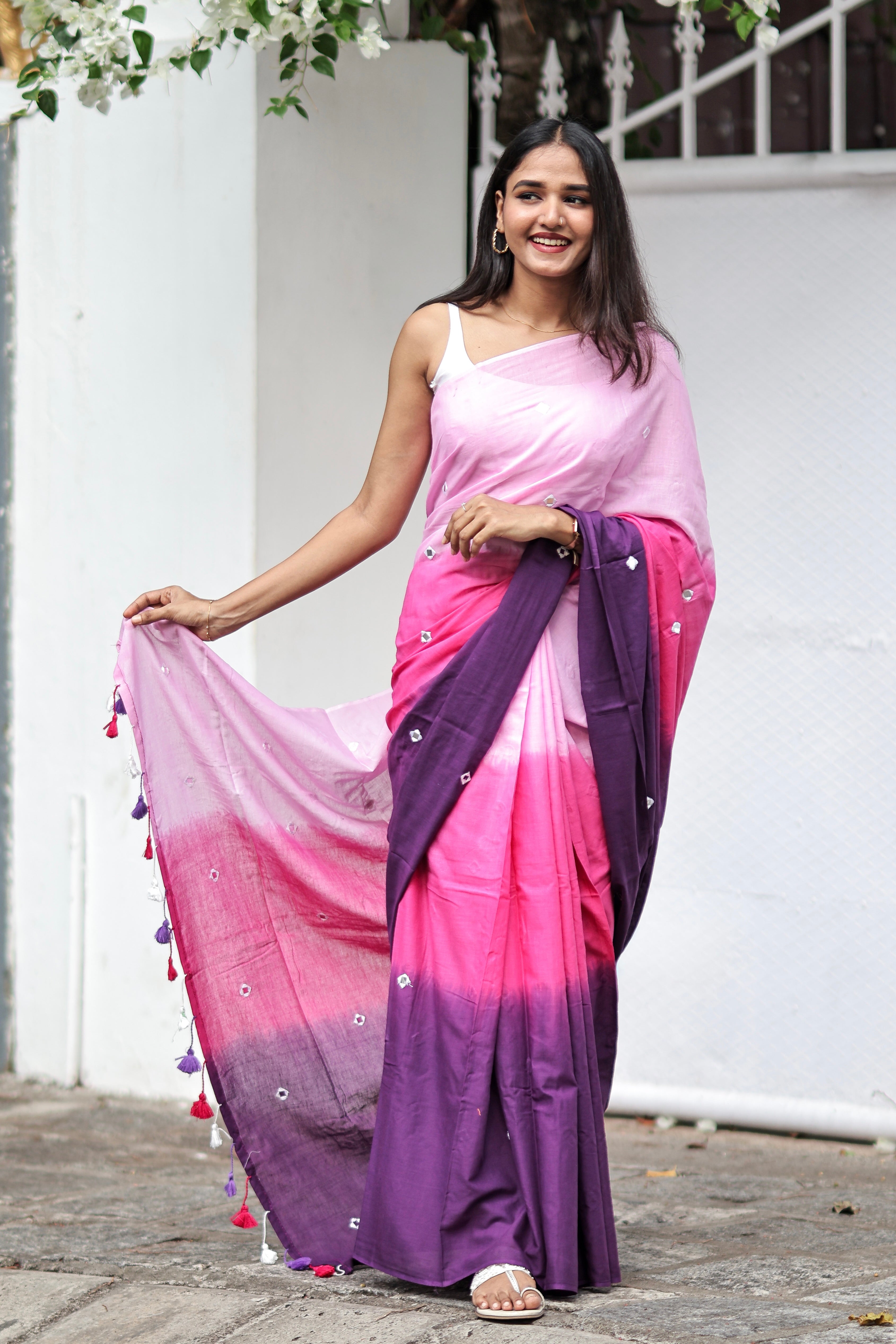 Pure Mul Cotton Mirror Work Saree Multi Colour