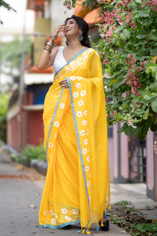 Phoolvalli Hand Printed Mul Mul Cotton Saree