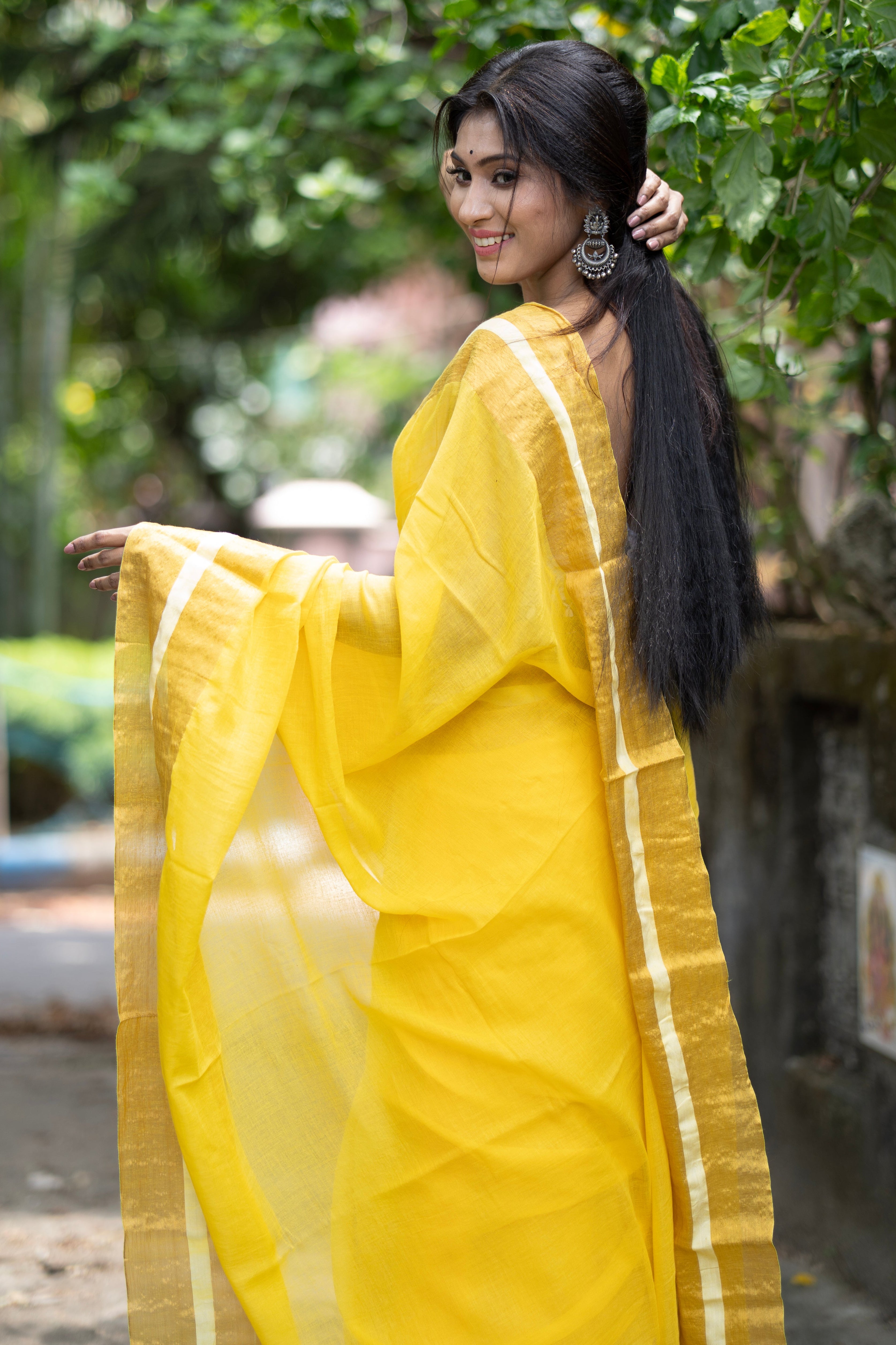Divya Yellow Mul Mul Cotton Saree