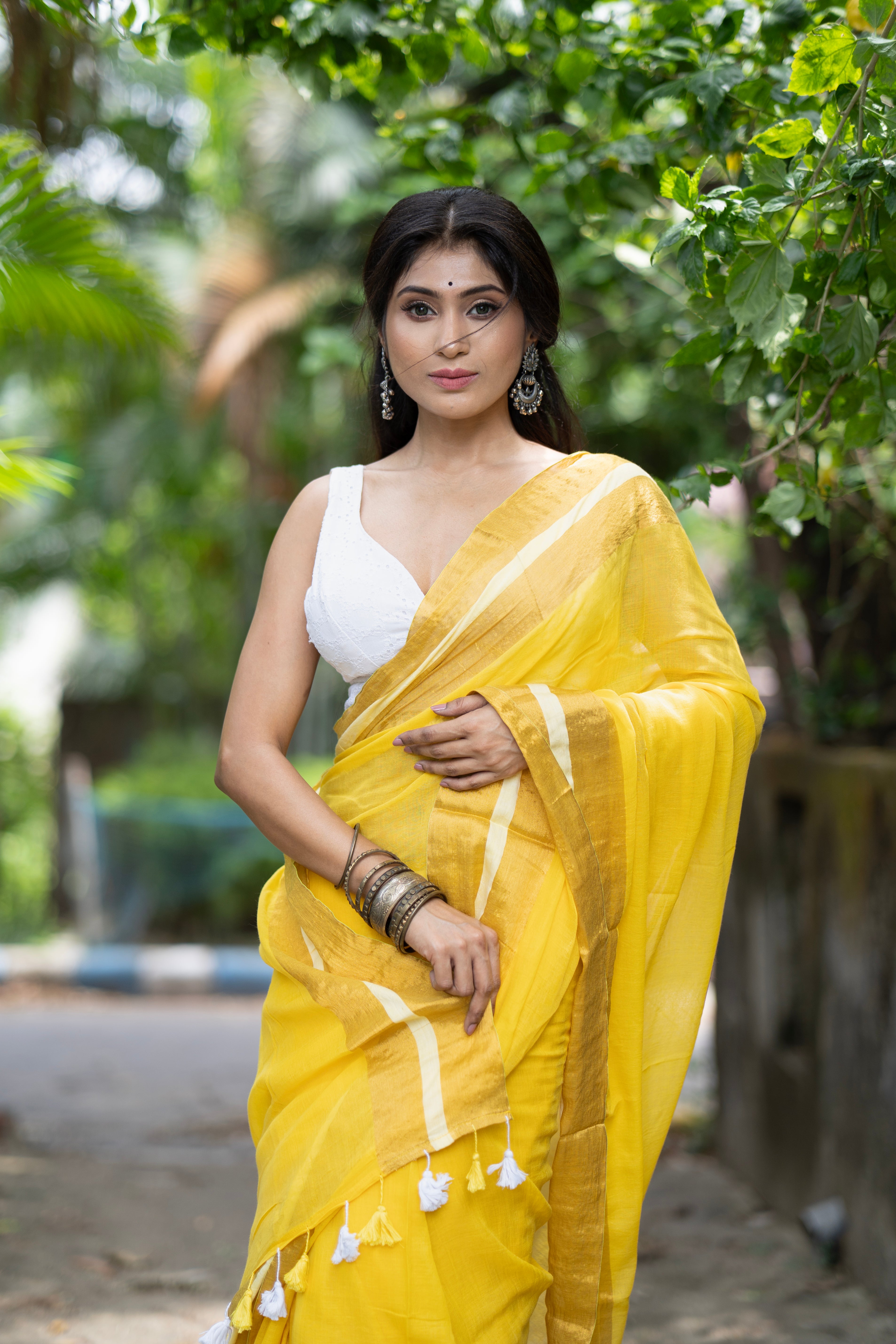 Divya Yellow Mul Mul Cotton Saree