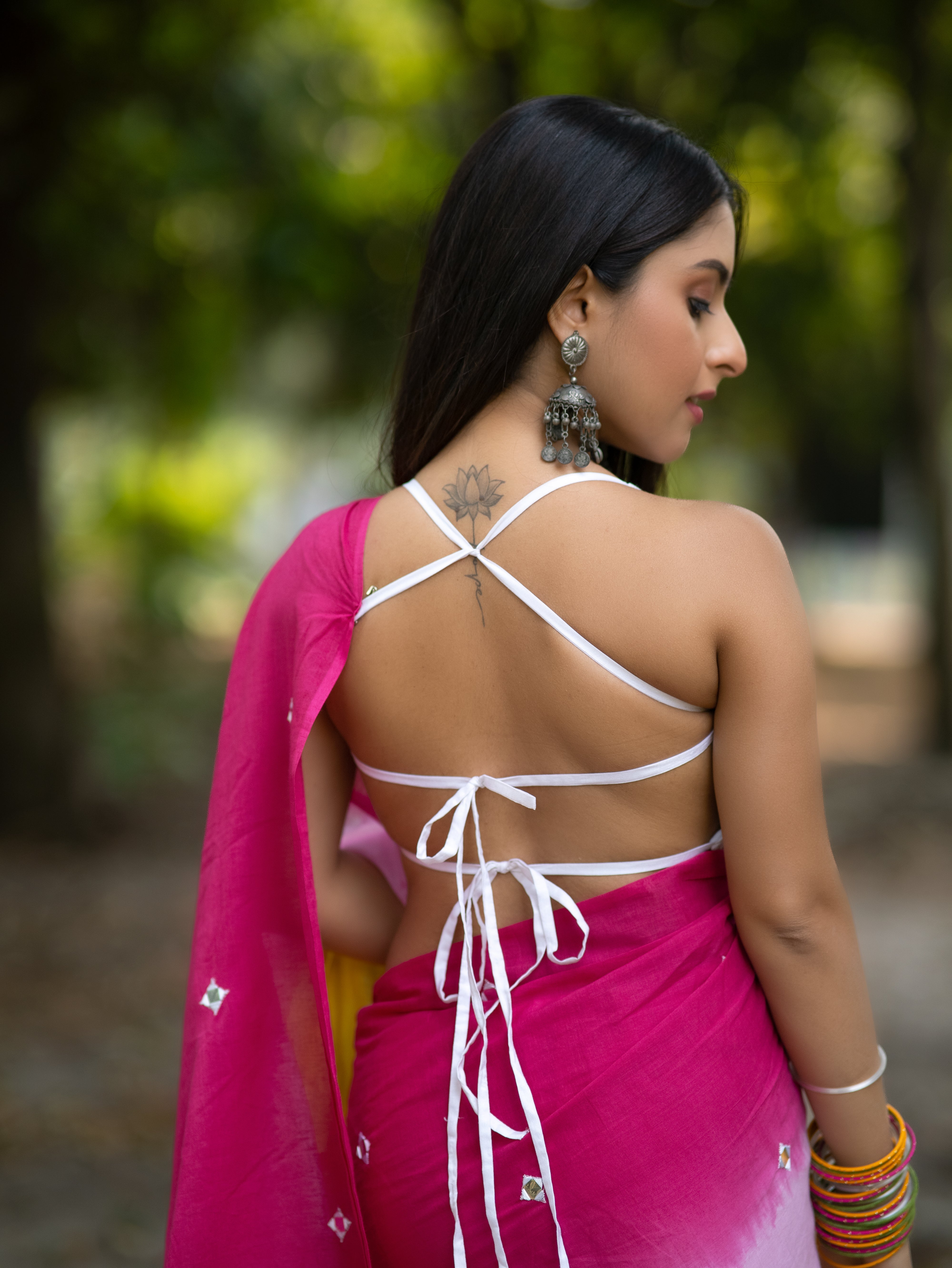 Multicolour Pure Mul Cotton Mirror Work Saree with blouse piece