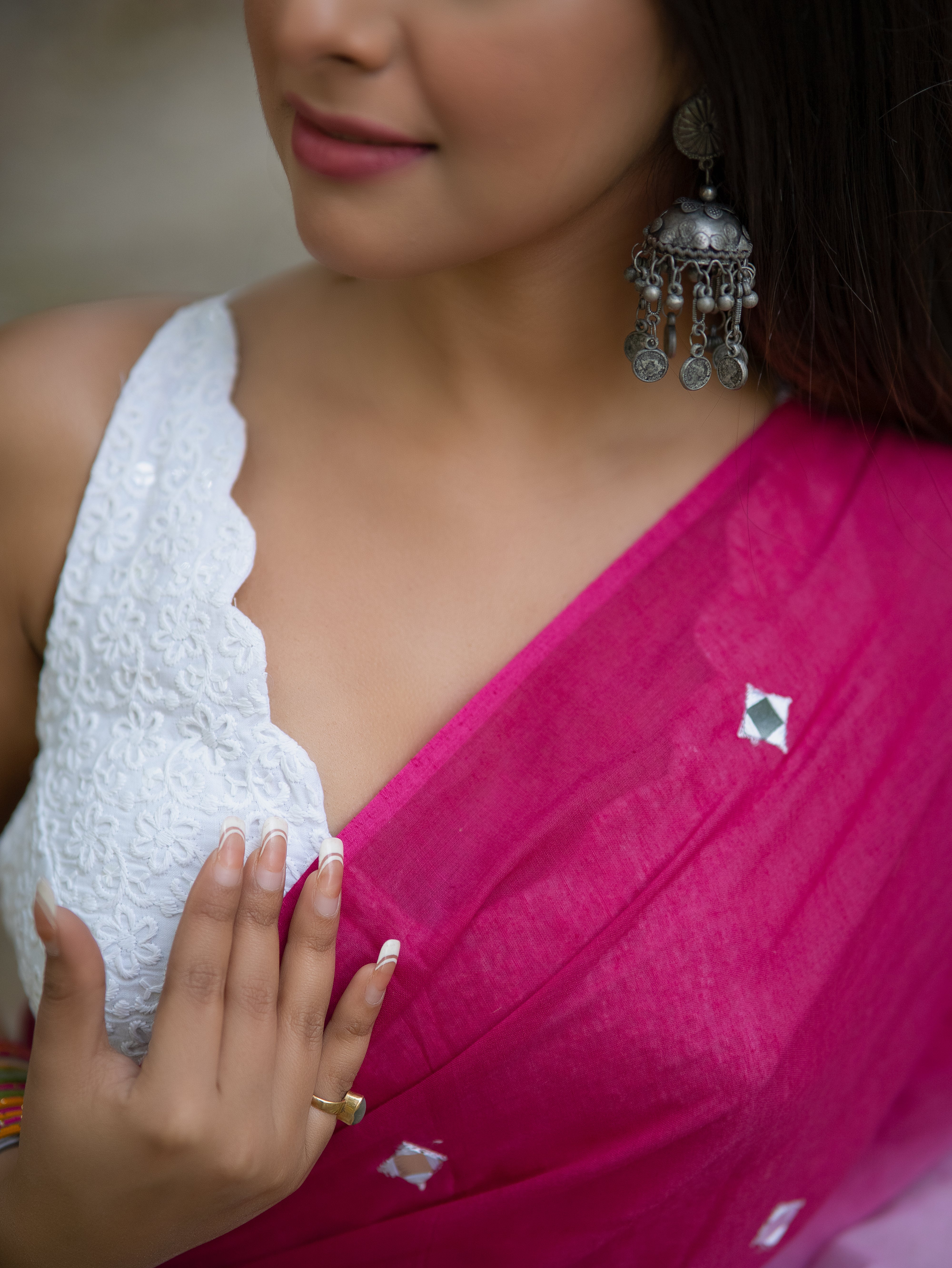 Multicolour Pure Mul Cotton Mirror Work Saree with blouse piece