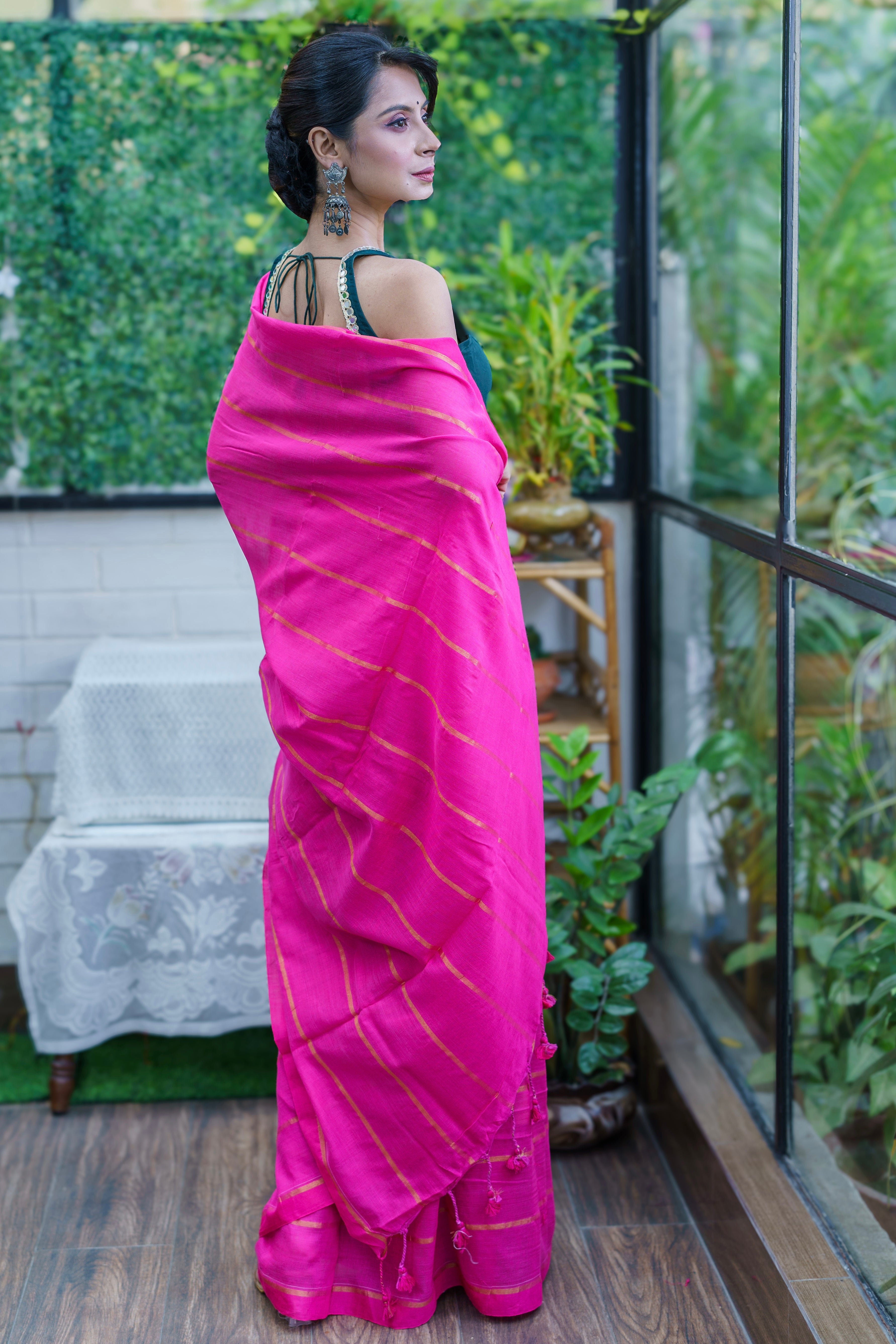 Rani pure khadi cotton striped saree