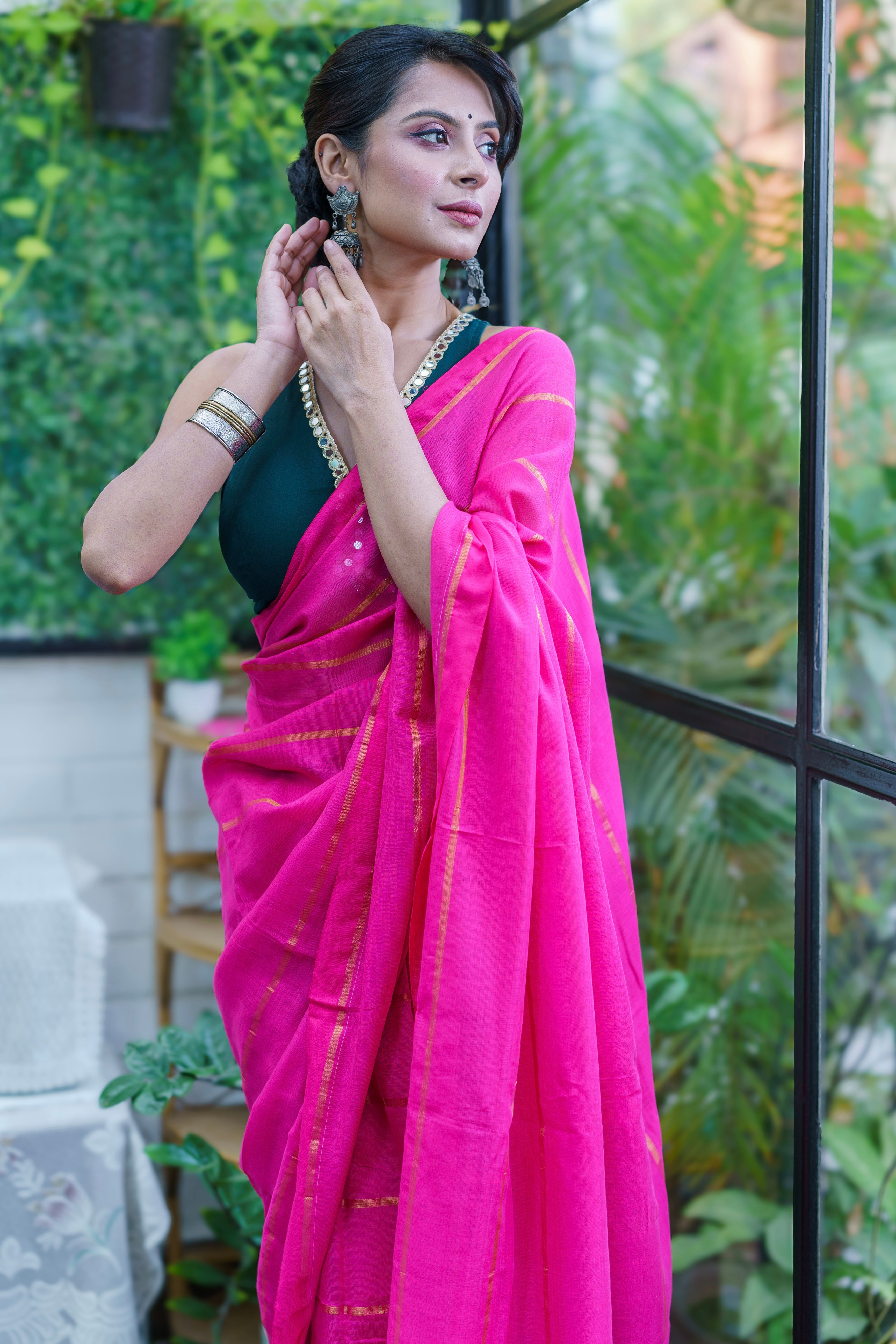 Rani pure khadi cotton striped saree