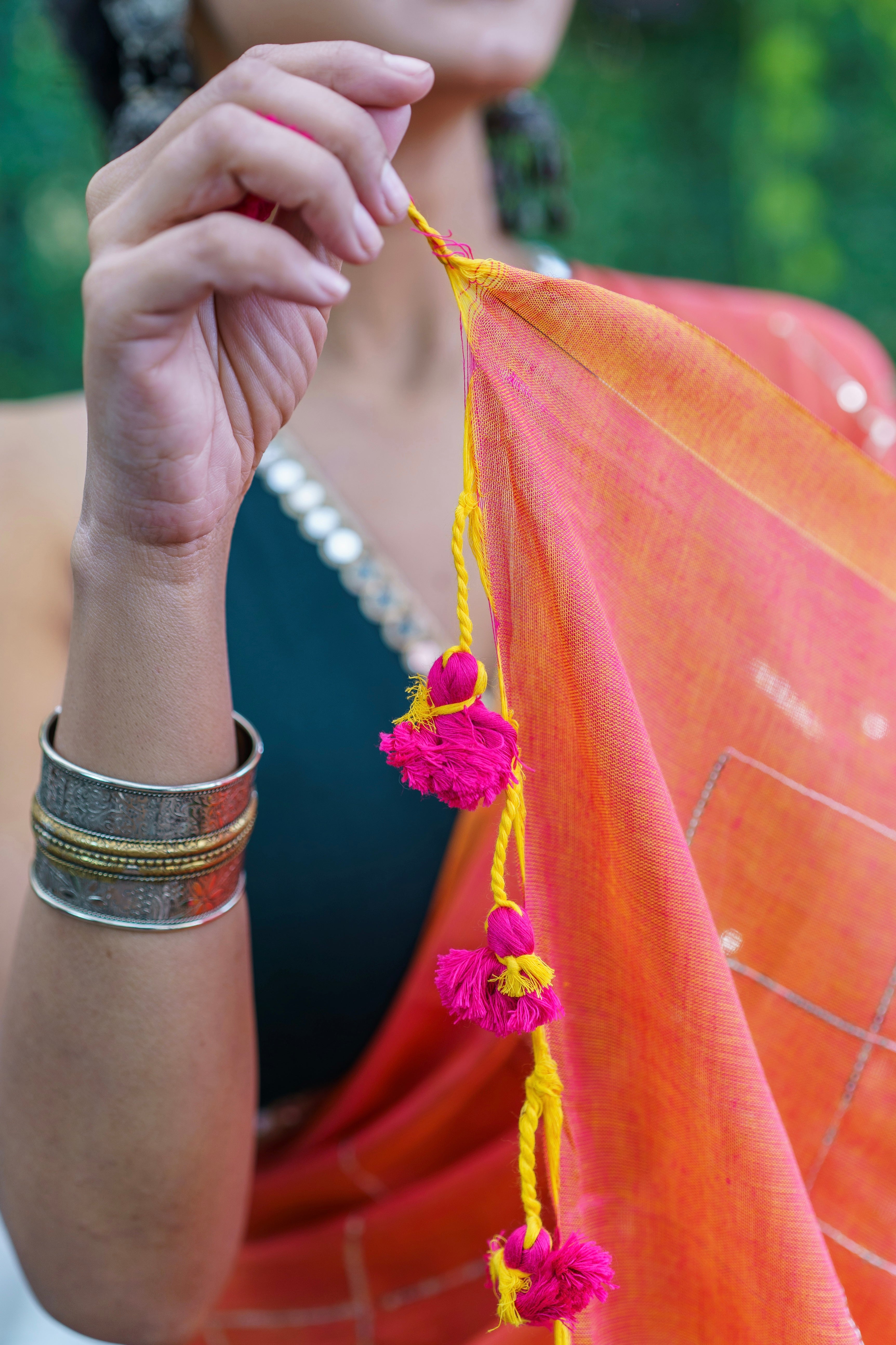 Peach pure khadi cotton sequence work saree