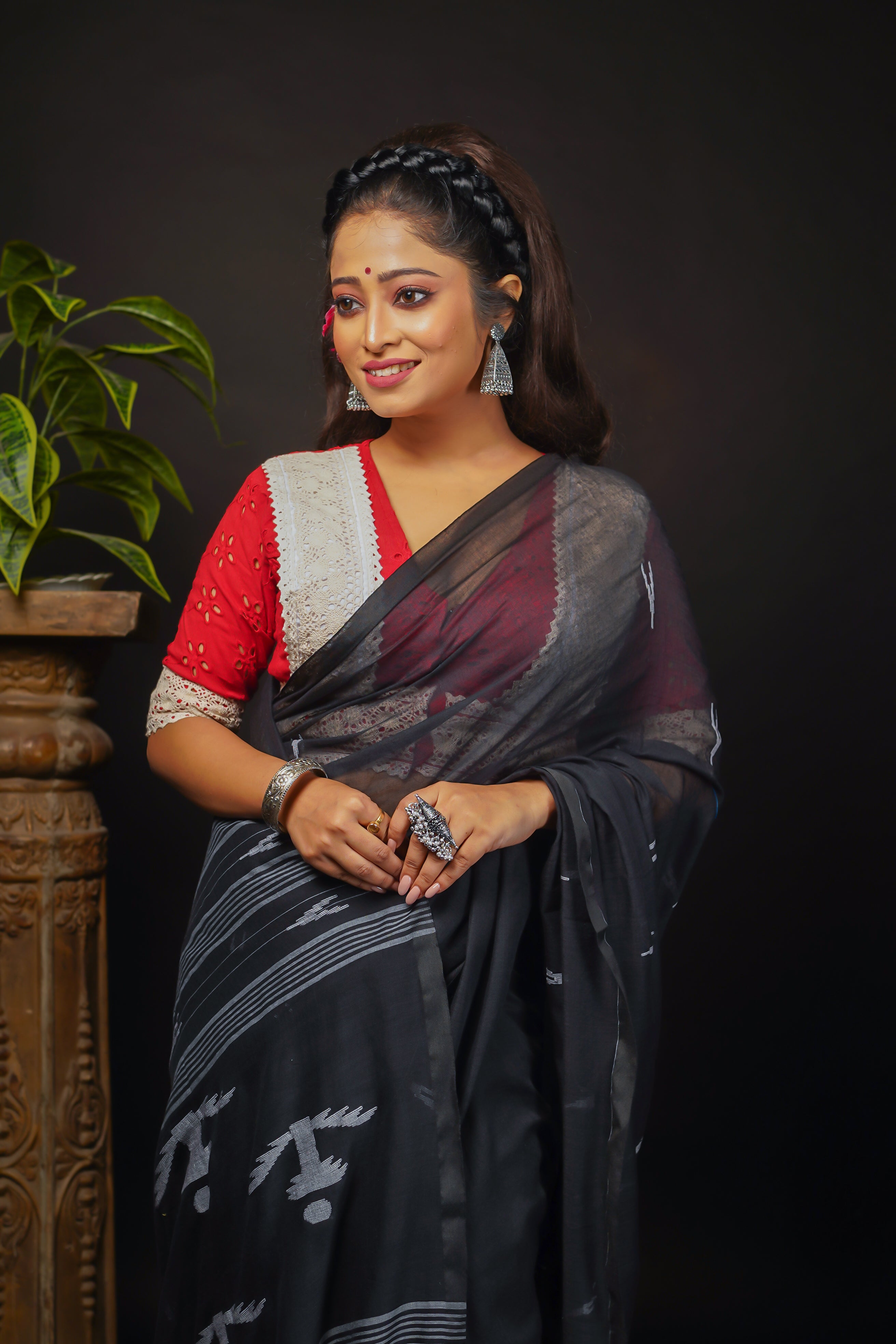 Anvika Black pure mul mul cotton hand weaving saree