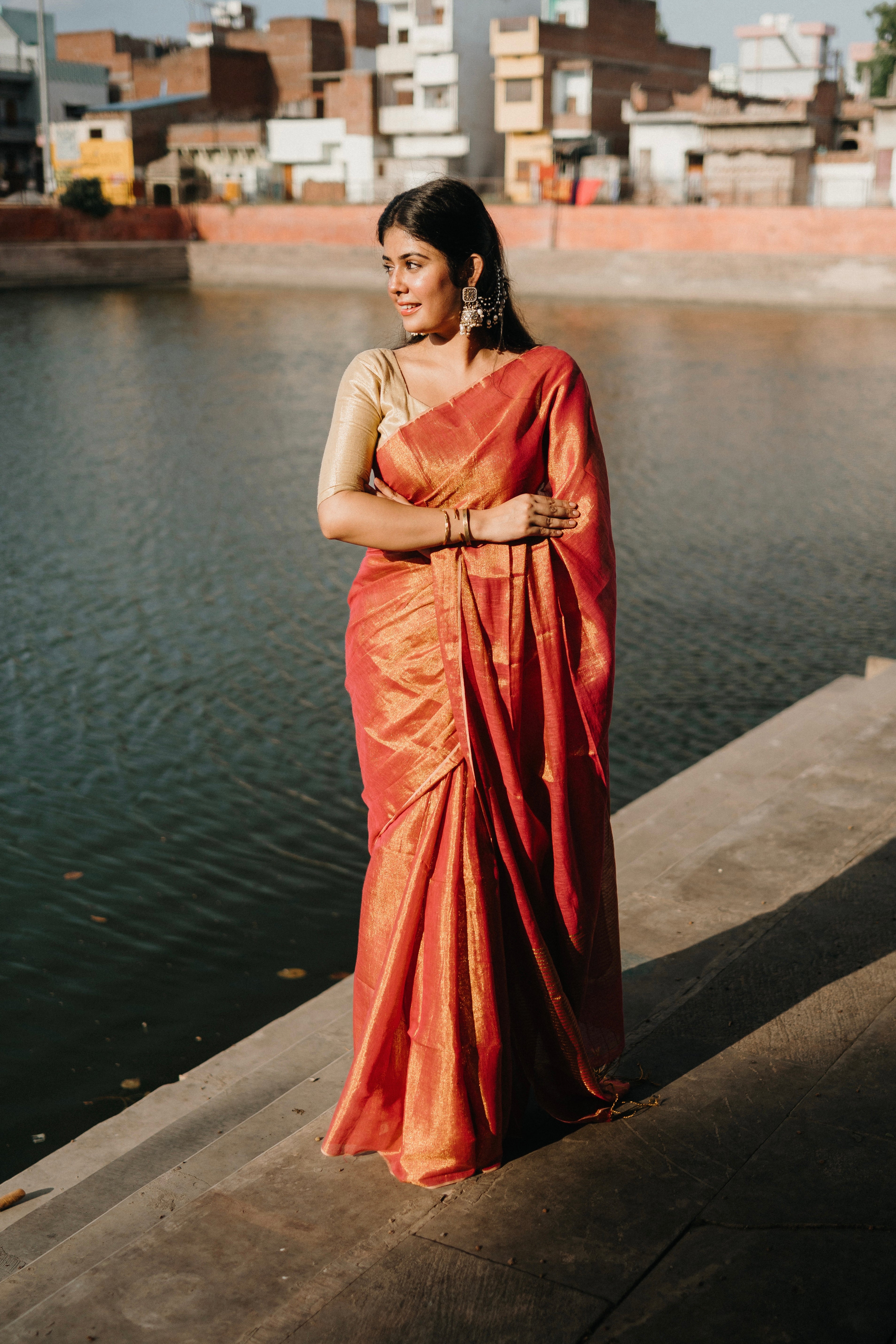 Dual Tone Tissue Linen Saree- Roseberry