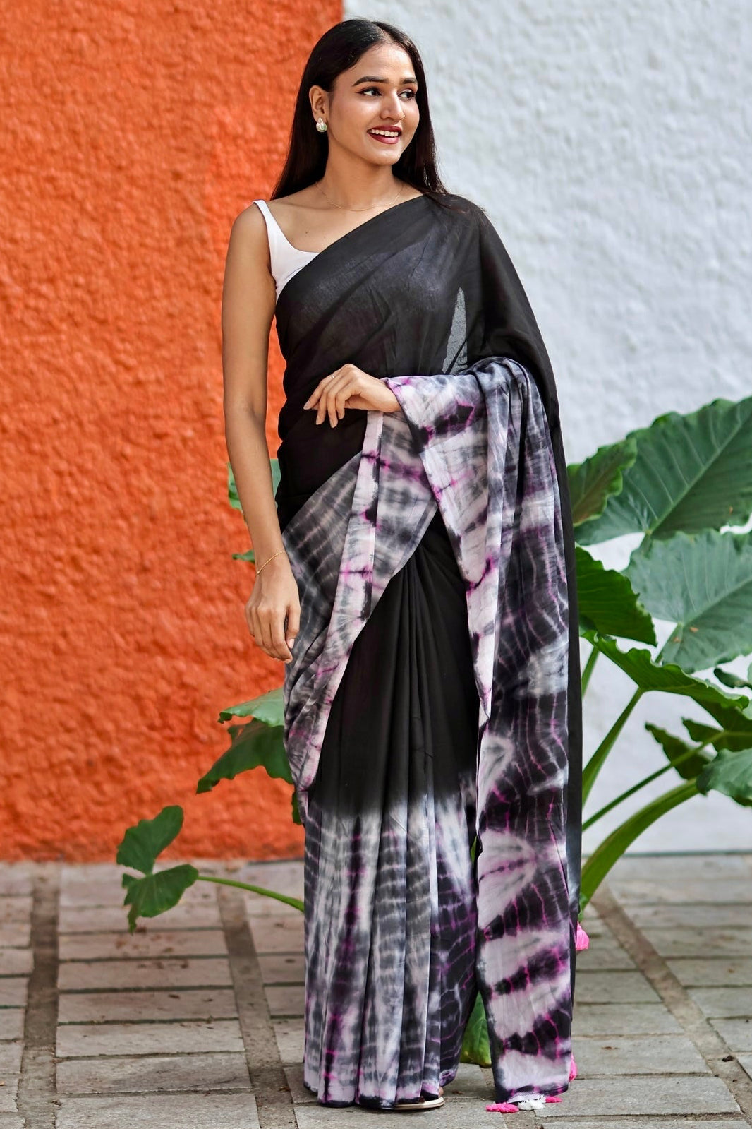 Ragini Black Multi Shibori Mul Mul Cotton Saree