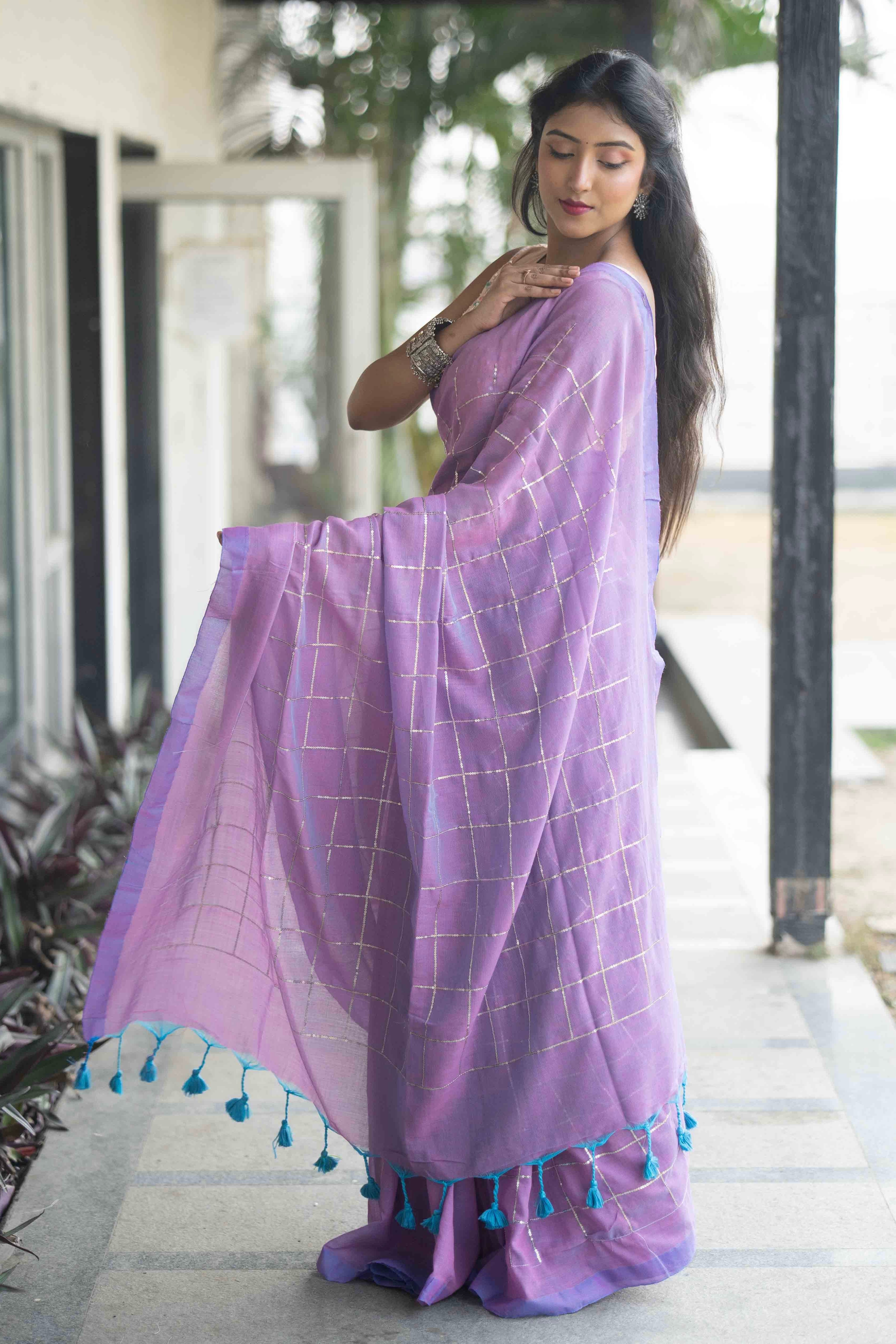 Sunset purple pure soft  cotton sequence work saree