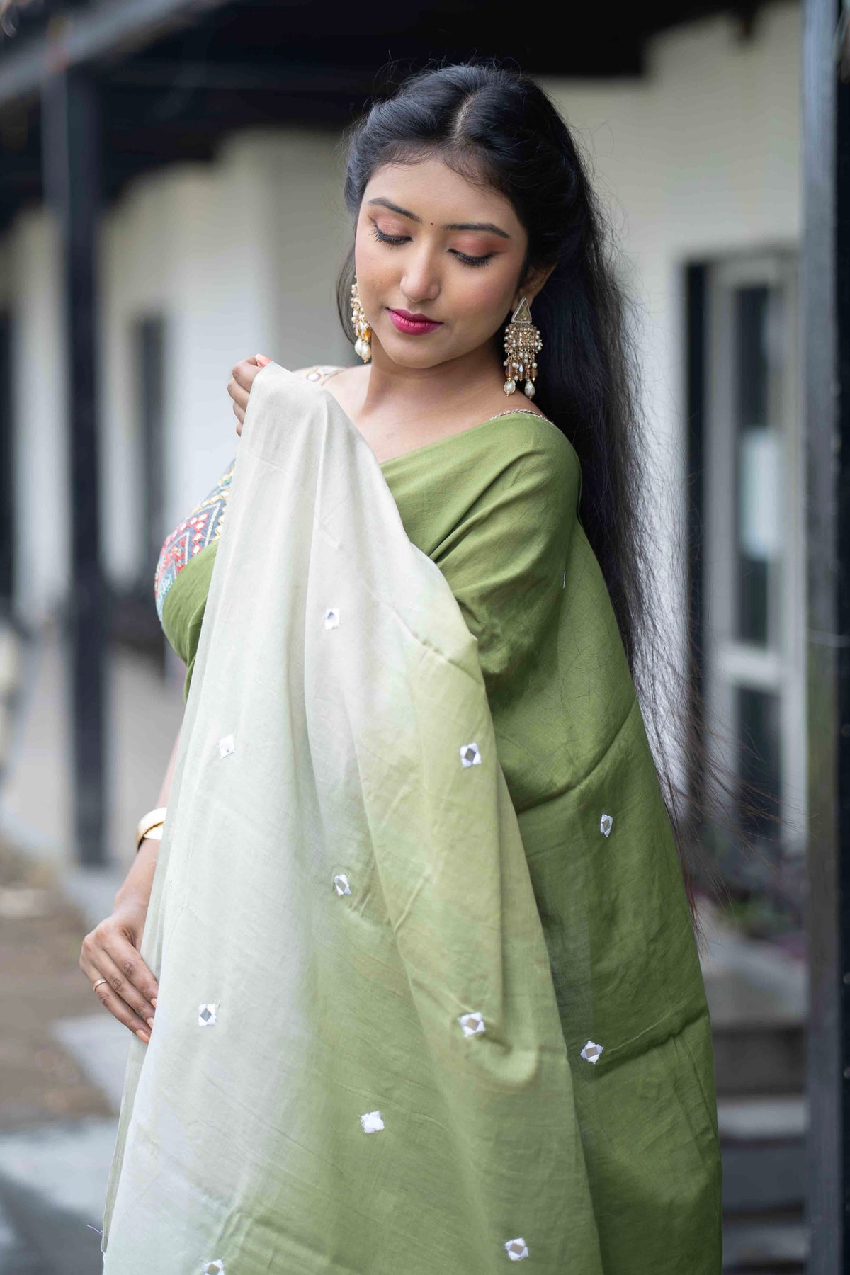 Pure Mul Cotton Mirror Work Saree