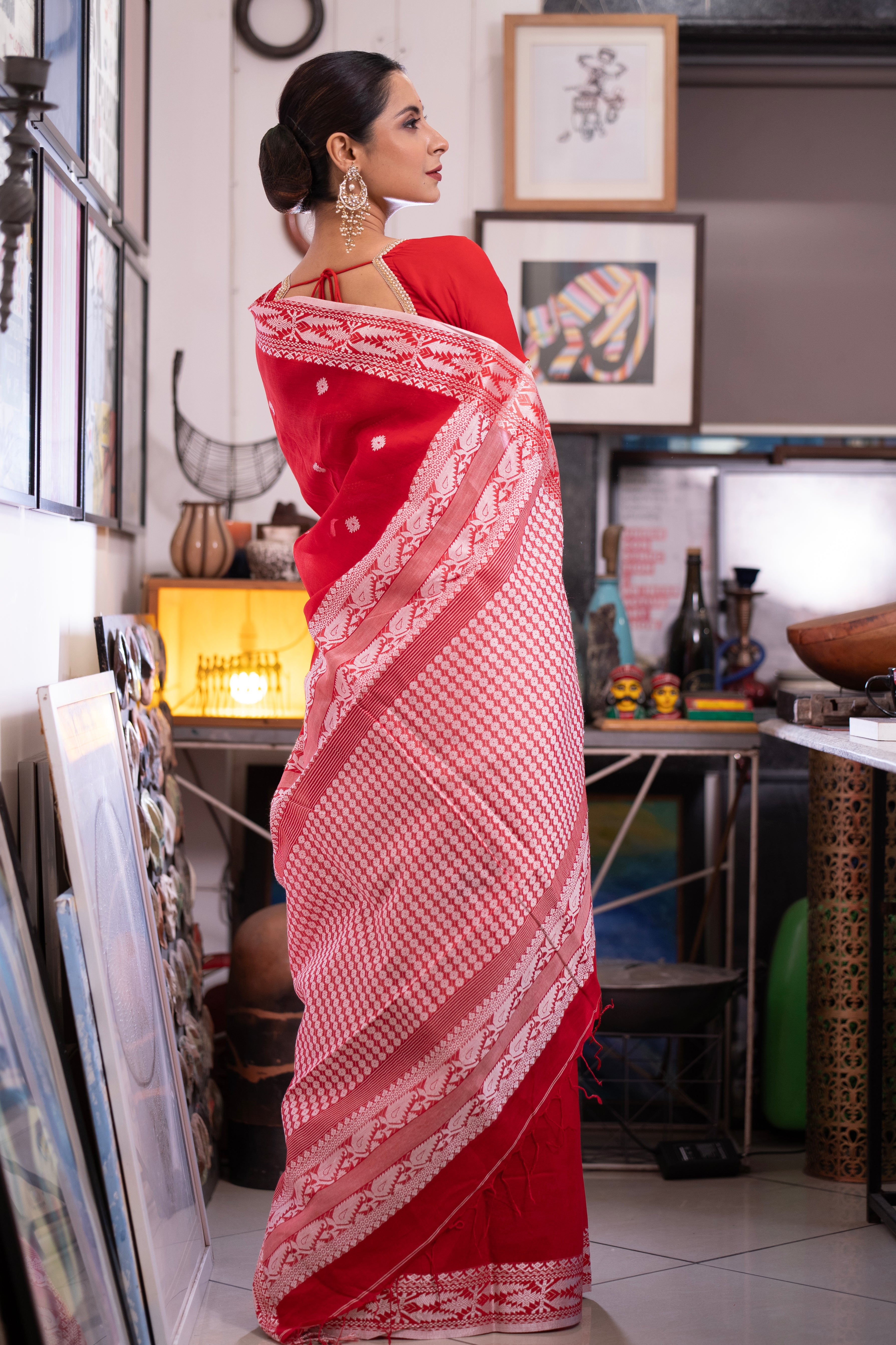 Red Pure Masrise Cotton Handwoven Saree