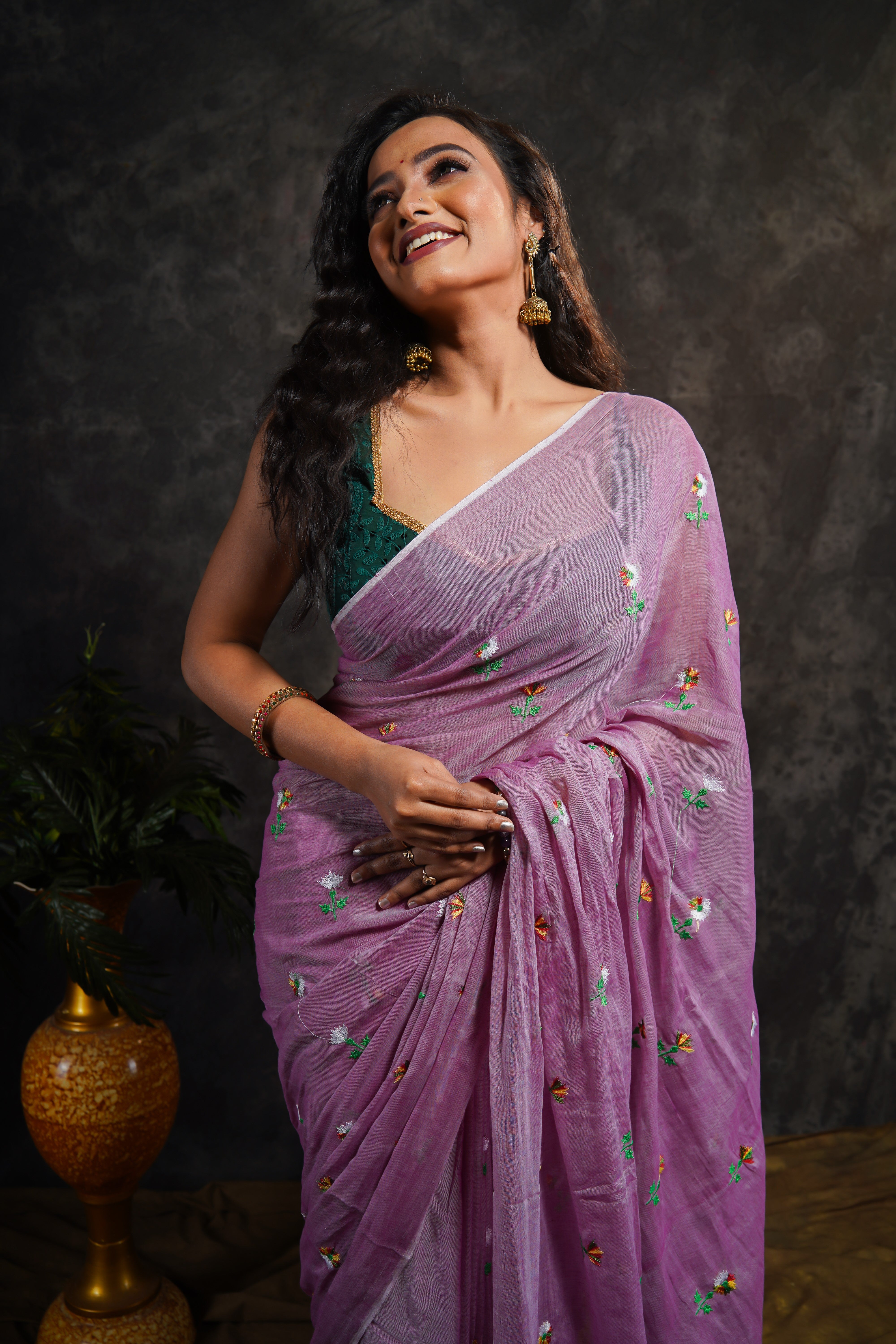 Lavender Embroidered Mul Mul Cotton Saree
